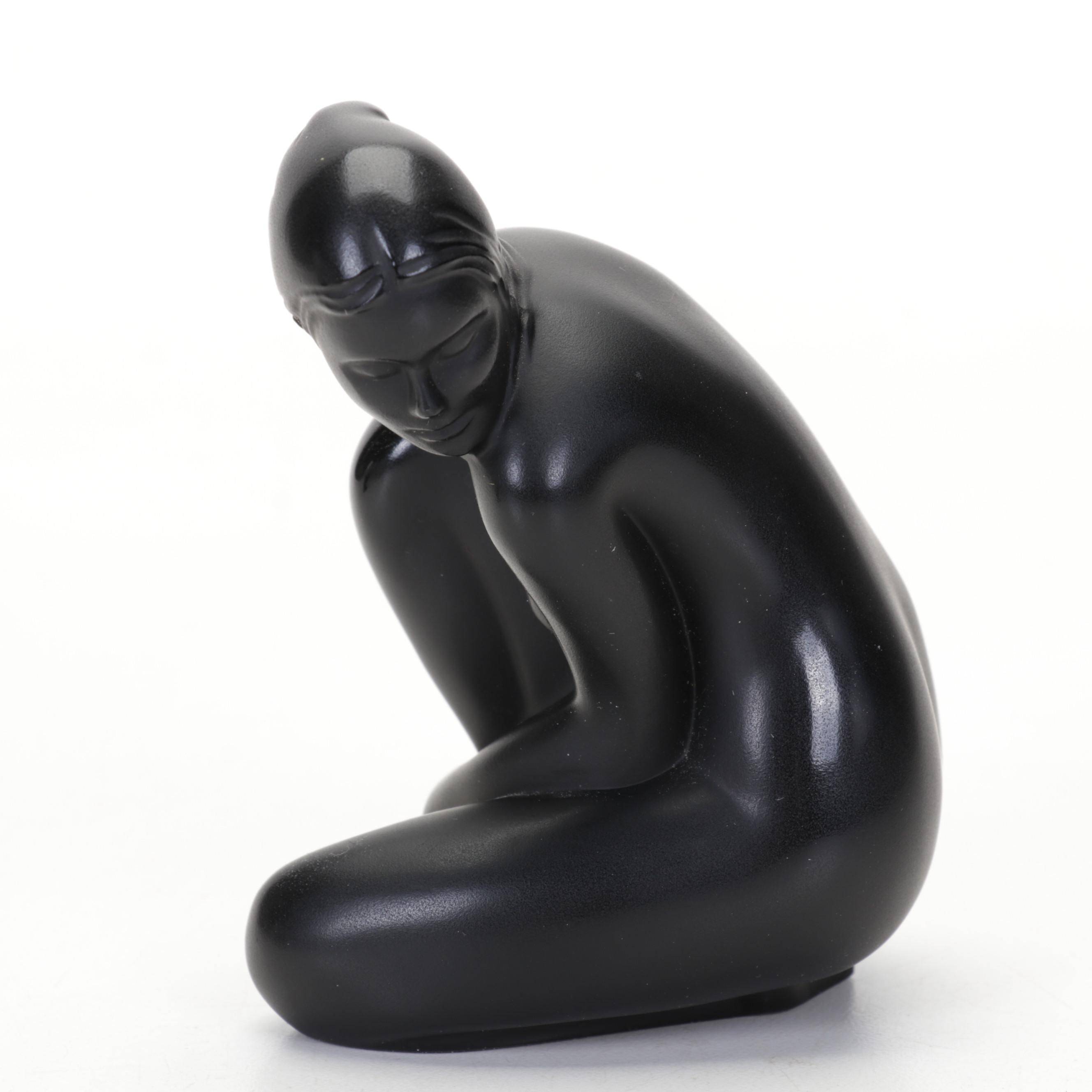 Pair of Lalique Crystal Noir "Venus" Nude Figurines