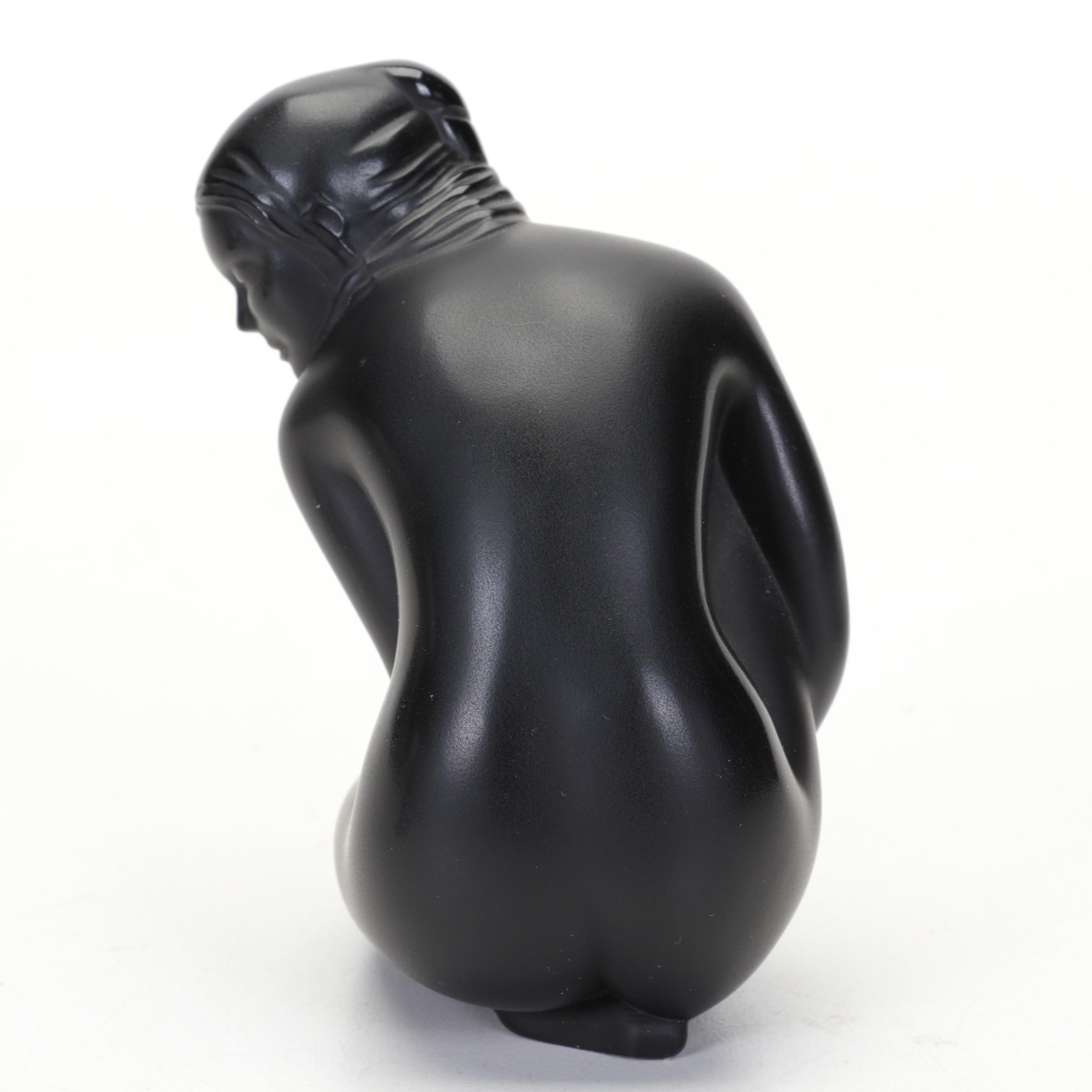 Pair of Lalique Crystal Noir "Venus" Nude Figurines