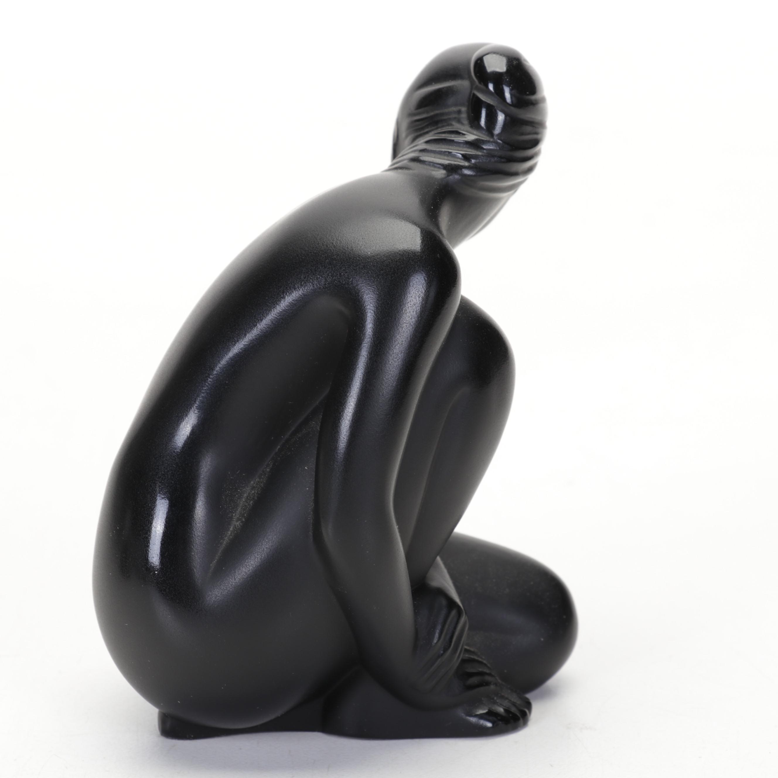 Pair of Lalique Crystal Noir "Venus" Nude Figurines