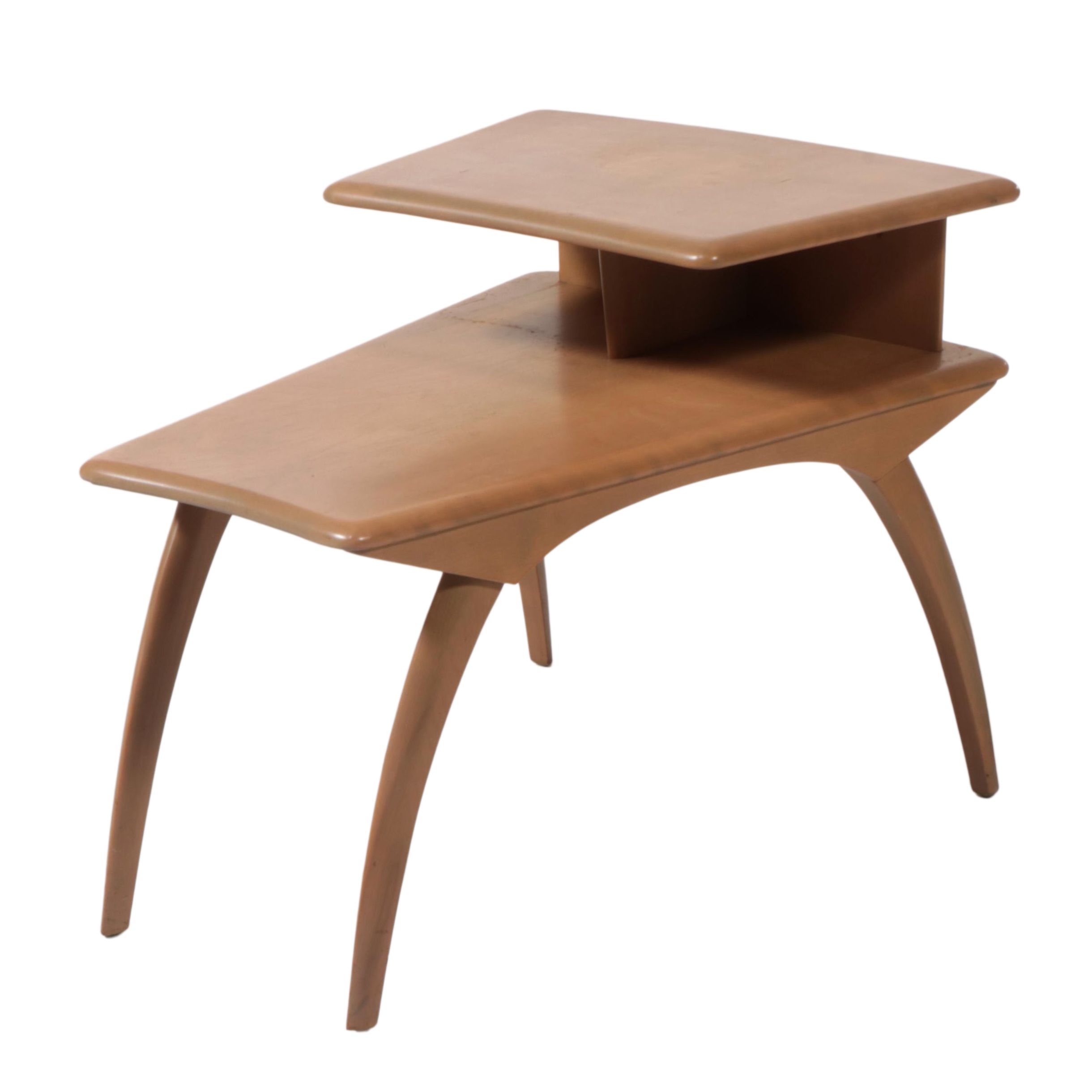 Heywood-Wakefield Mid Century Modern Two-Tier Side Table in Platinum Finish