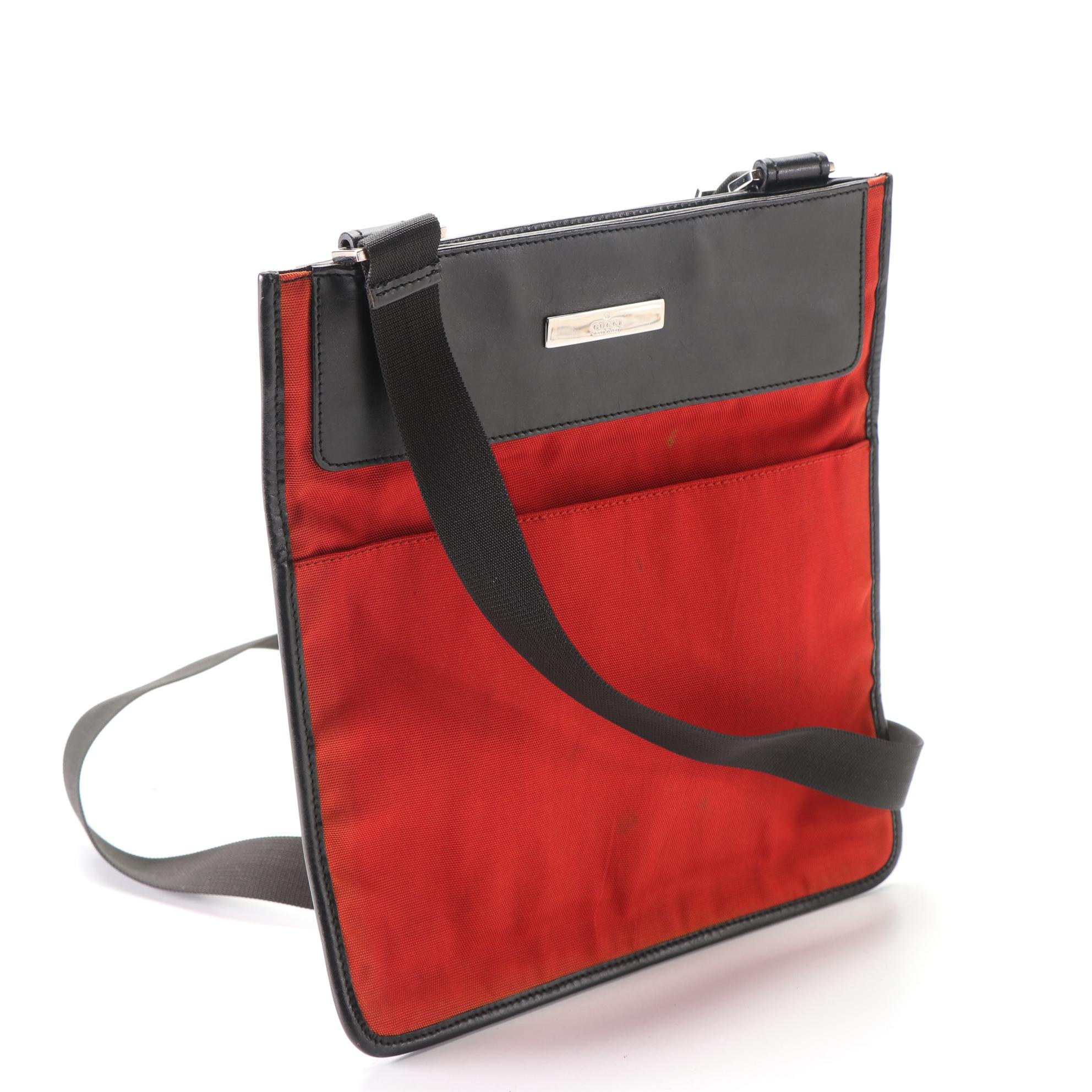 Gucci Small Crossbody Bag in Red GG Canvas and Black Leather