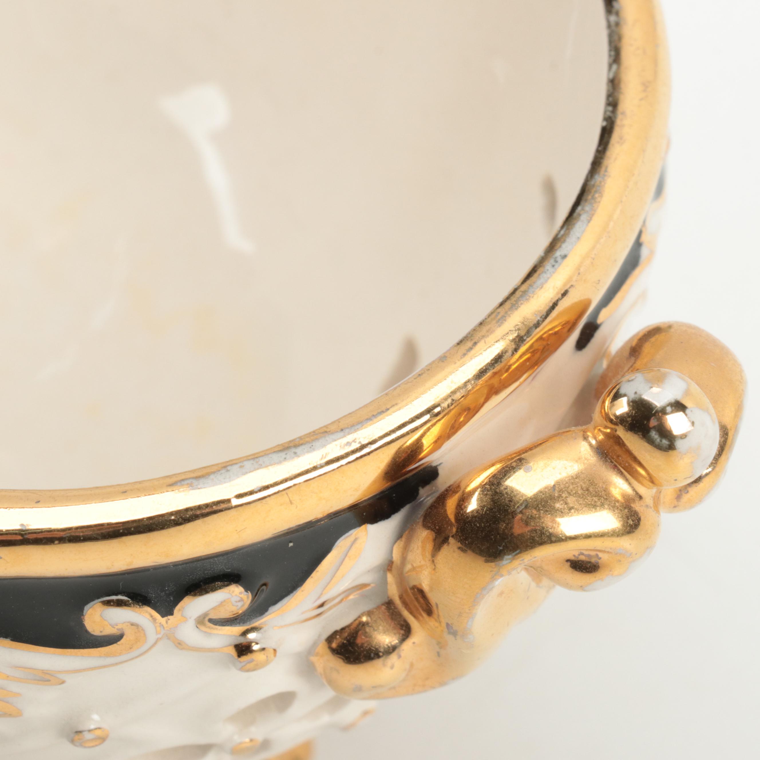 Cesello Italian Rocco Style Earthenware  Gilt Accented Potpourri Pot