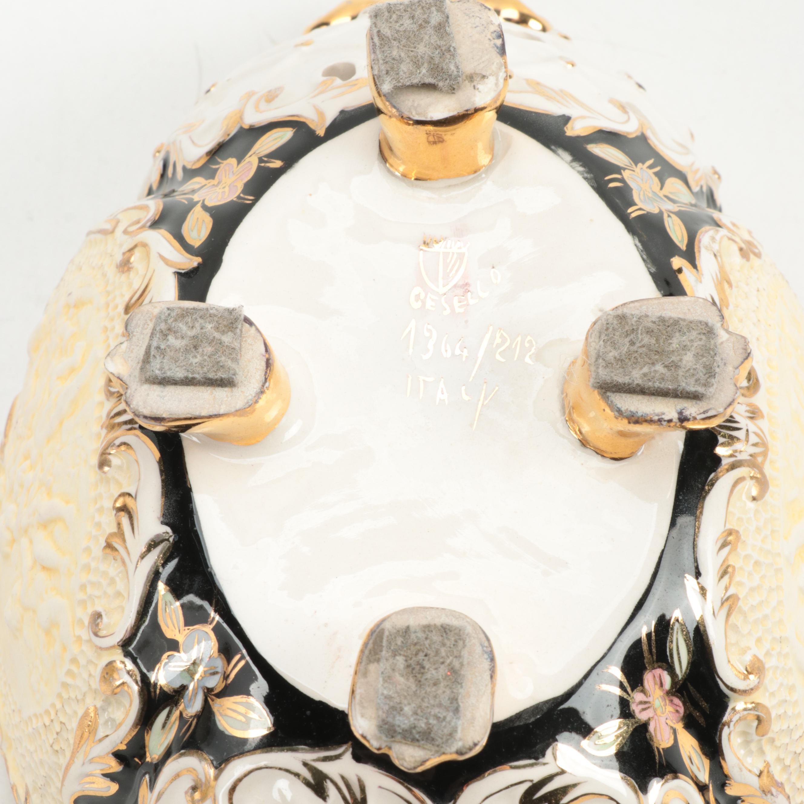 Cesello Italian Rocco Style Earthenware  Gilt Accented Potpourri Pot