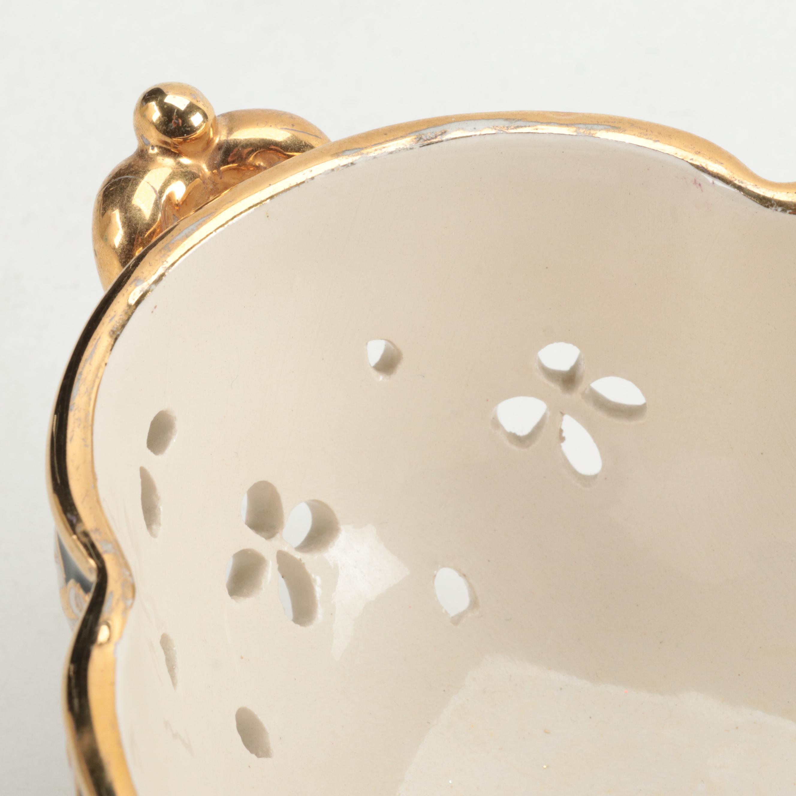 Cesello Italian Rocco Style Earthenware  Gilt Accented Potpourri Pot