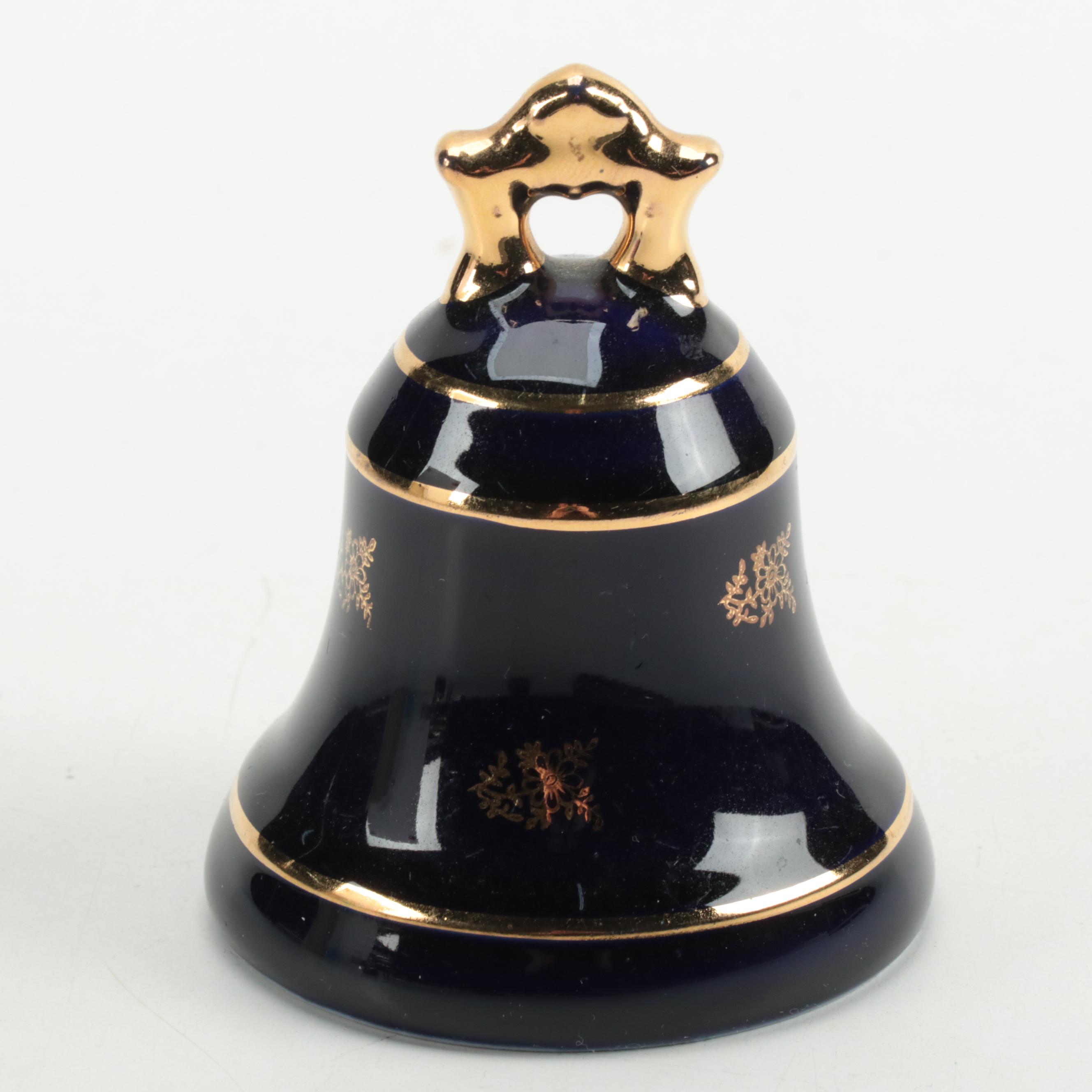 La Reine Gilded Cobalt Porcelain Trinket Box with Other Porcelain Box and Bell