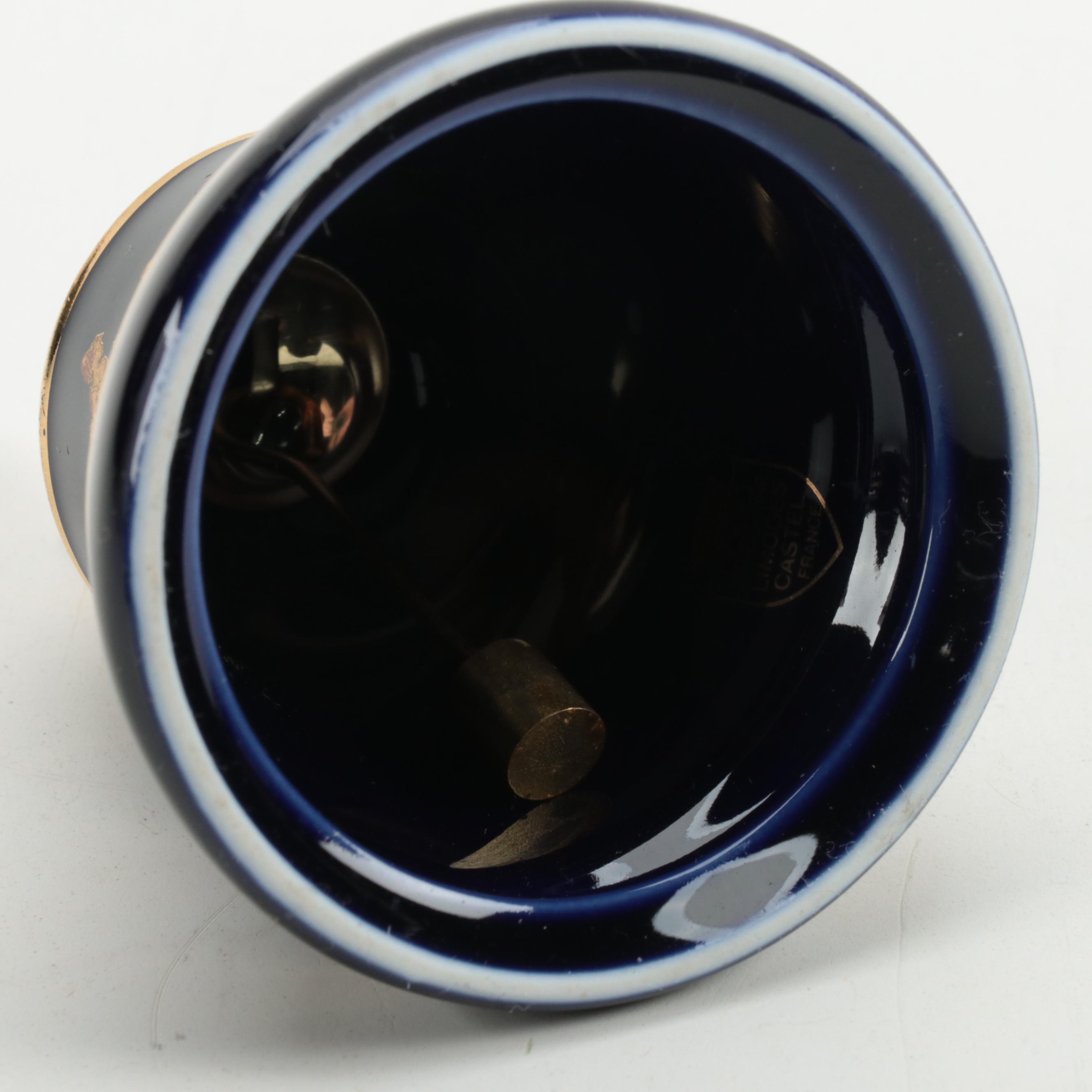 La Reine Gilded Cobalt Porcelain Trinket Box with Other Porcelain Box and Bell