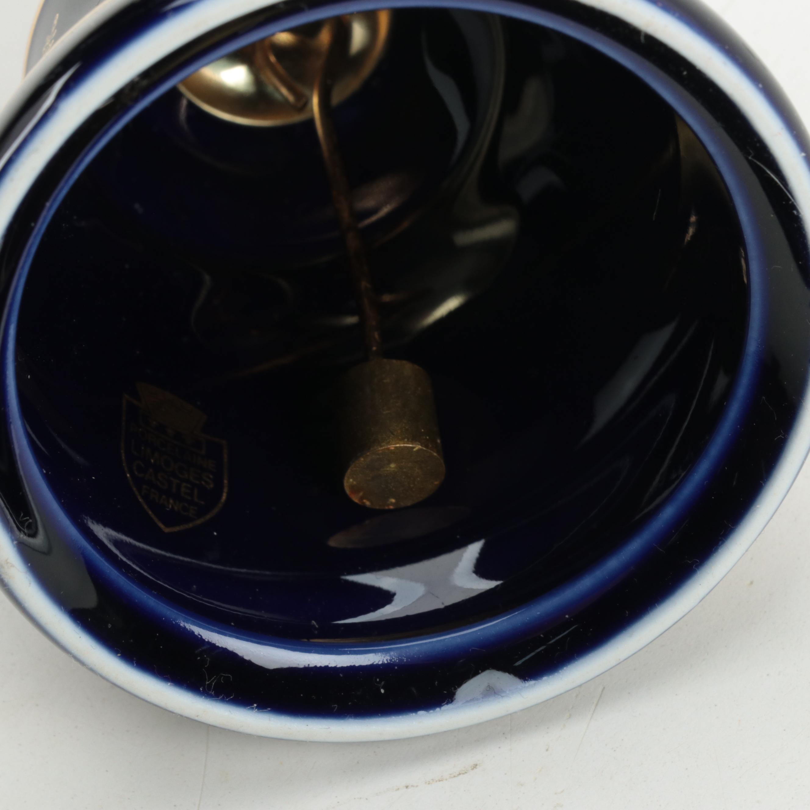 La Reine Gilded Cobalt Porcelain Trinket Box with Other Porcelain Box and Bell