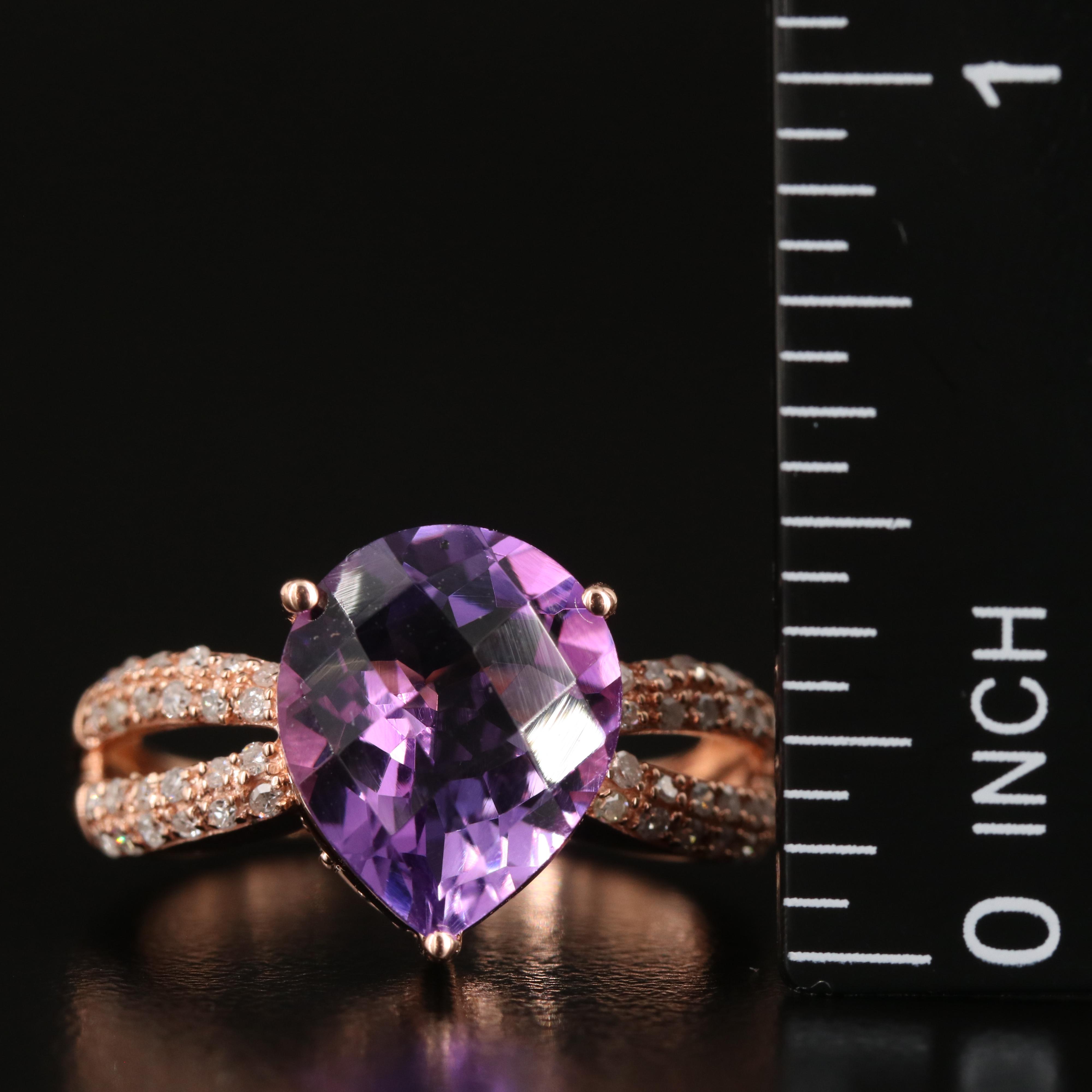 10K Rose Gold Amethyst and Diamond Teardrop Ring