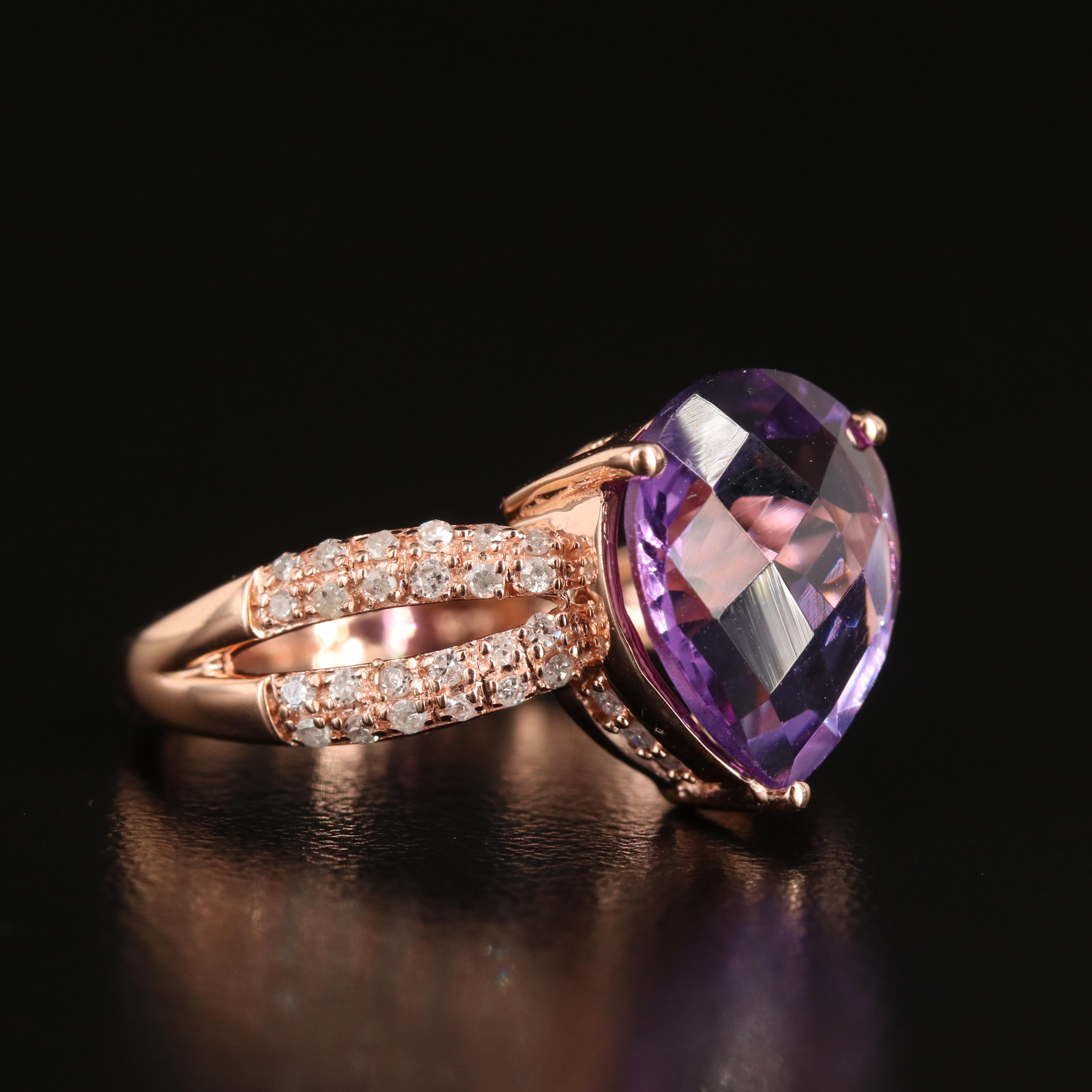 10K Rose Gold Amethyst and Diamond Teardrop Ring