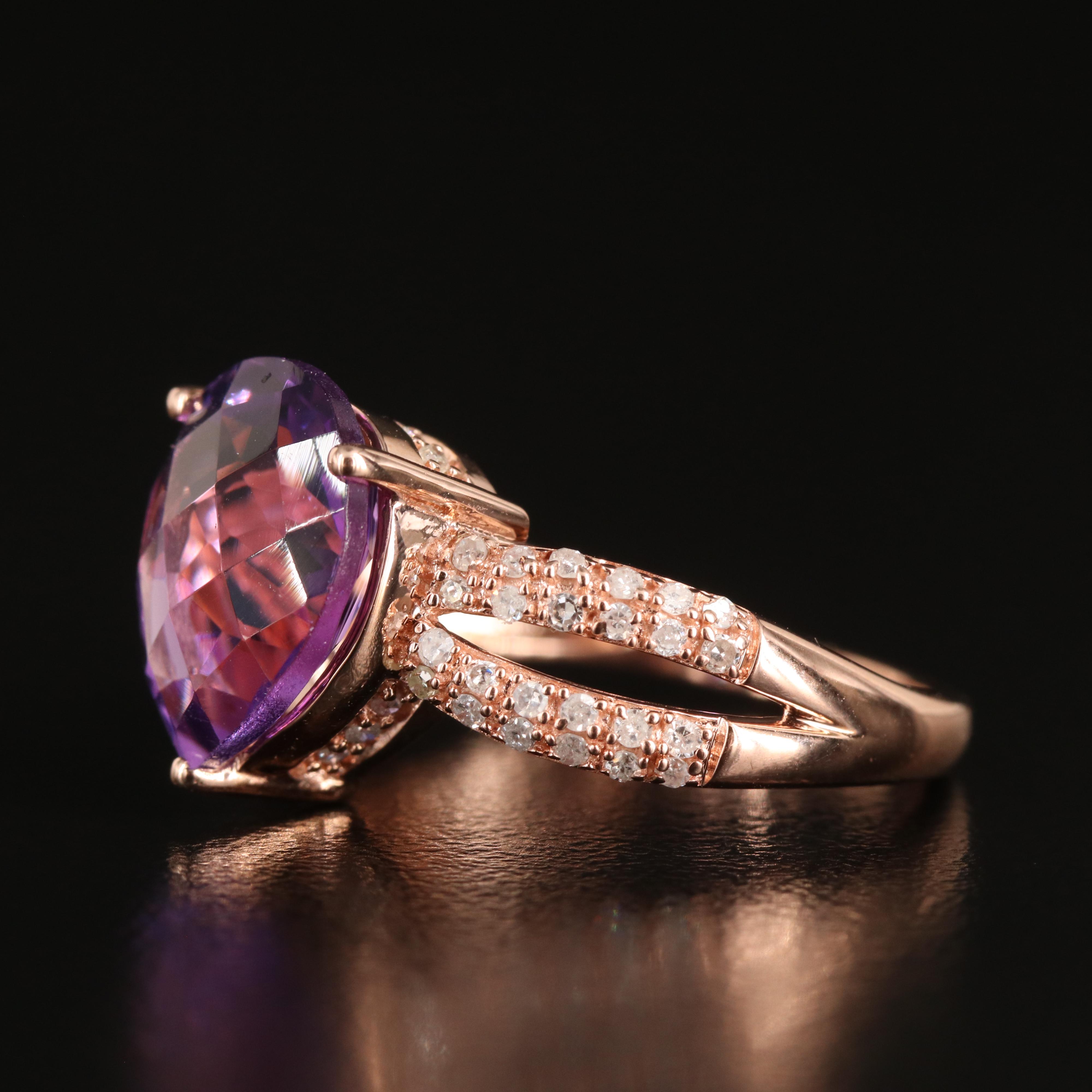 10K Rose Gold Amethyst and Diamond Teardrop Ring