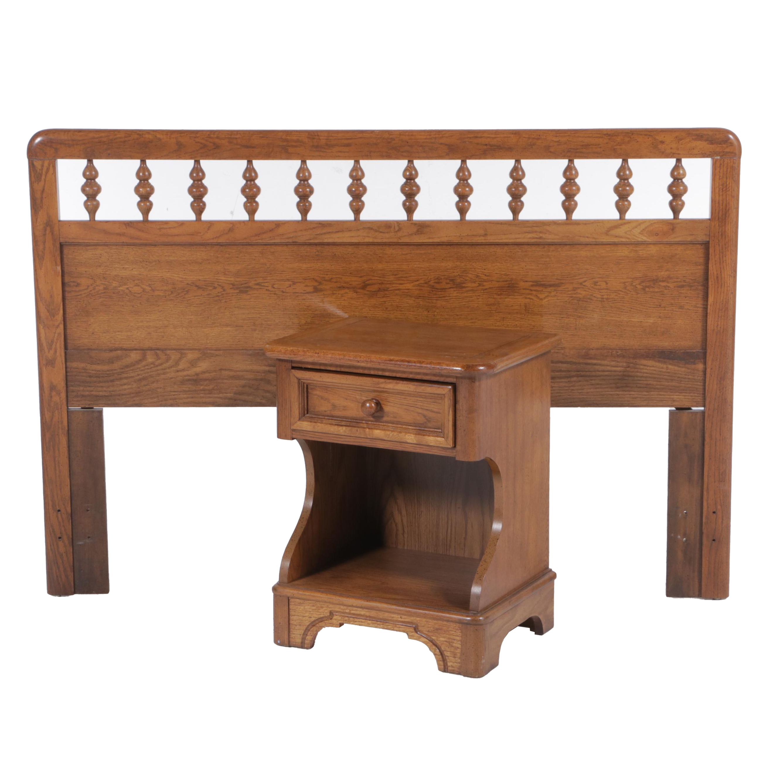 Dixie Furniture Oak Full Size Headboard with Nightstand, Late 20th Century