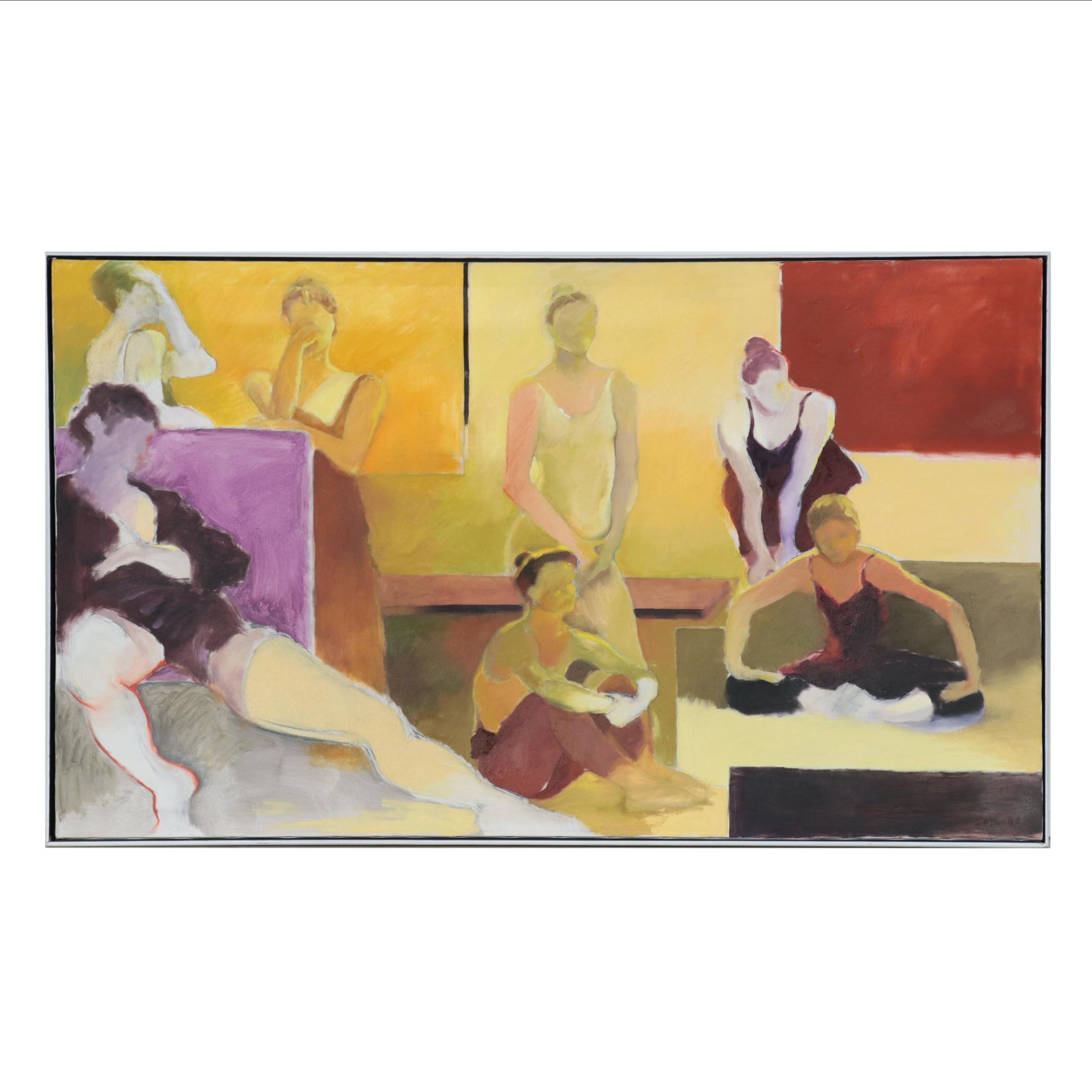 Estelle Laibson Large-Scale Oil Painting of Dancers on Break, Late 20th Century