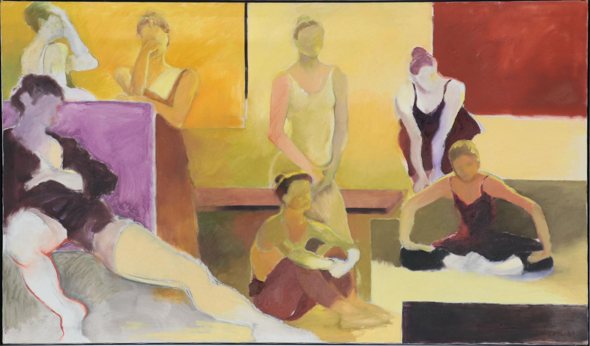 Estelle Laibson Large-Scale Oil Painting of Dancers on Break, Late 20th Century