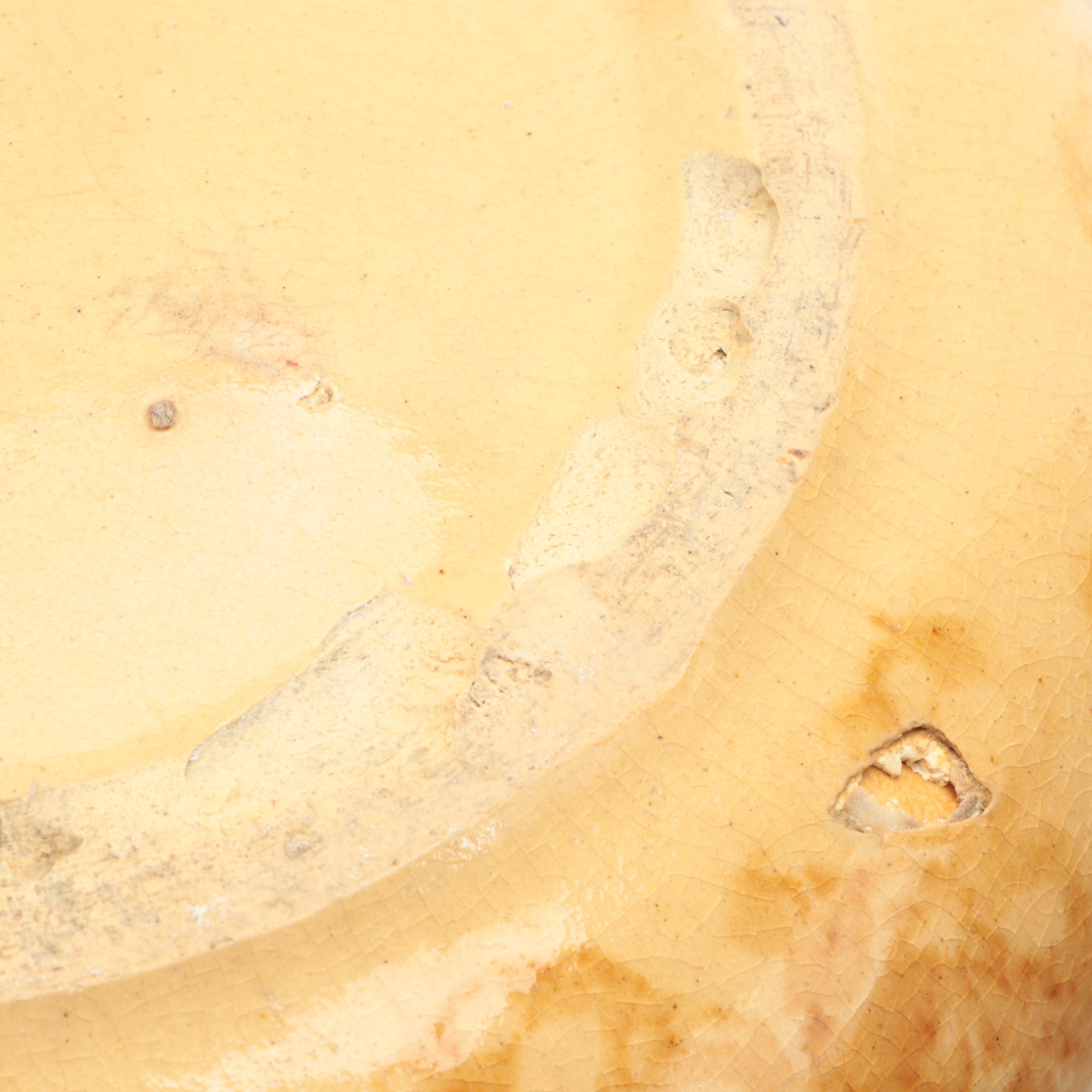 Brush Ceramic Spittoon with Yellowware Bowl and Casserole and Ewer Vase