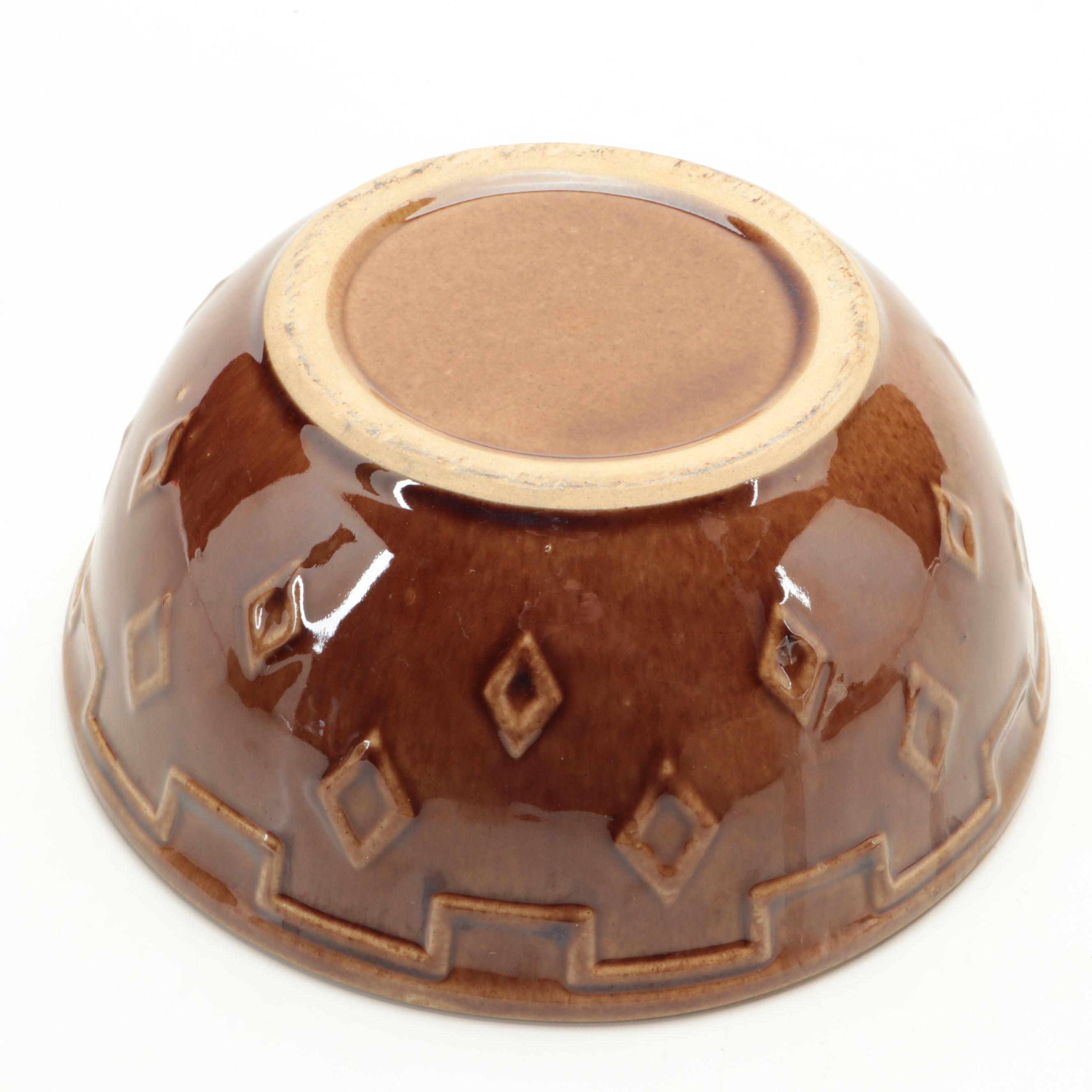 Brush Ceramic Spittoon with Yellowware Bowl and Casserole and Ewer Vase