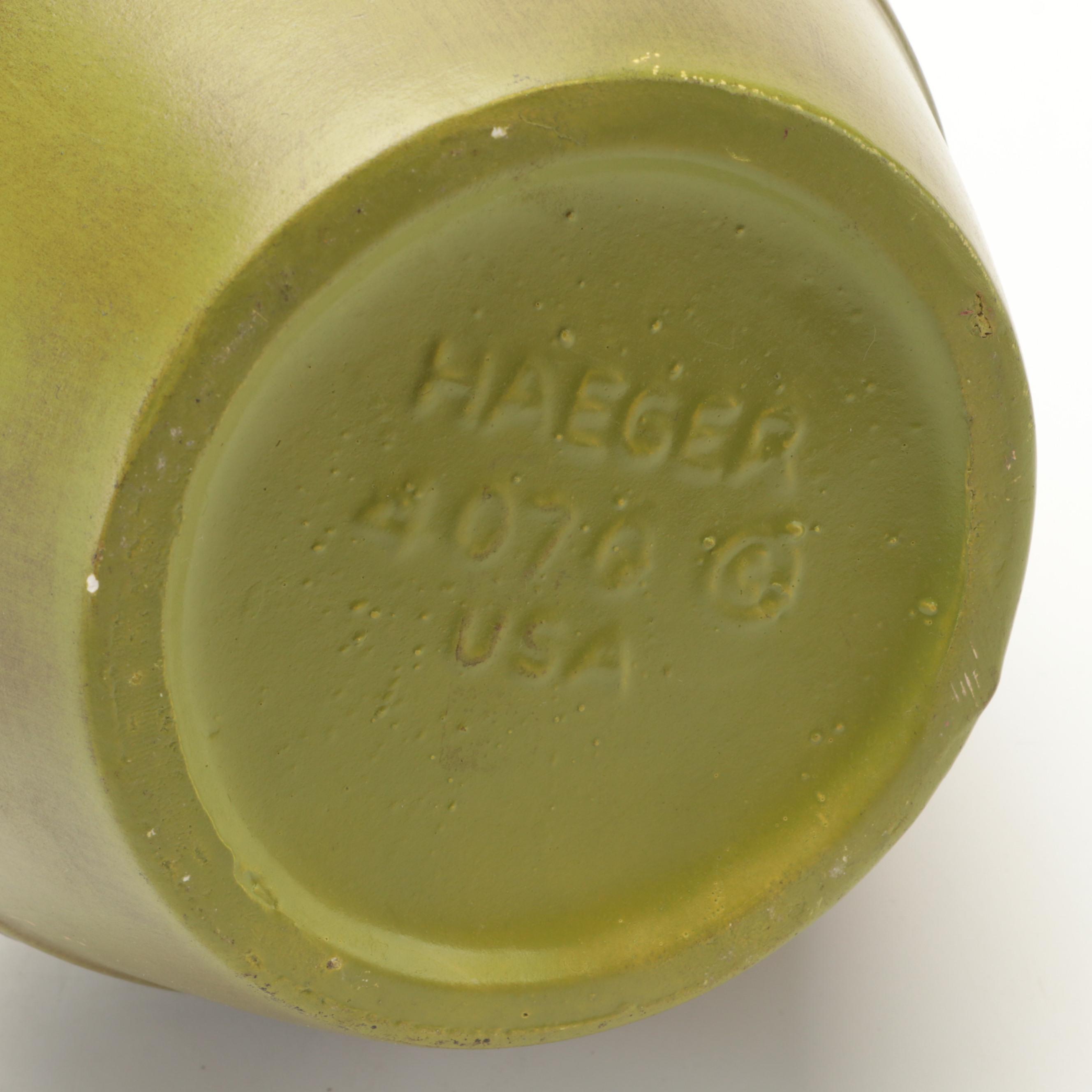 Brush Ceramic Spittoon with Yellowware Bowl and Casserole and Ewer Vase