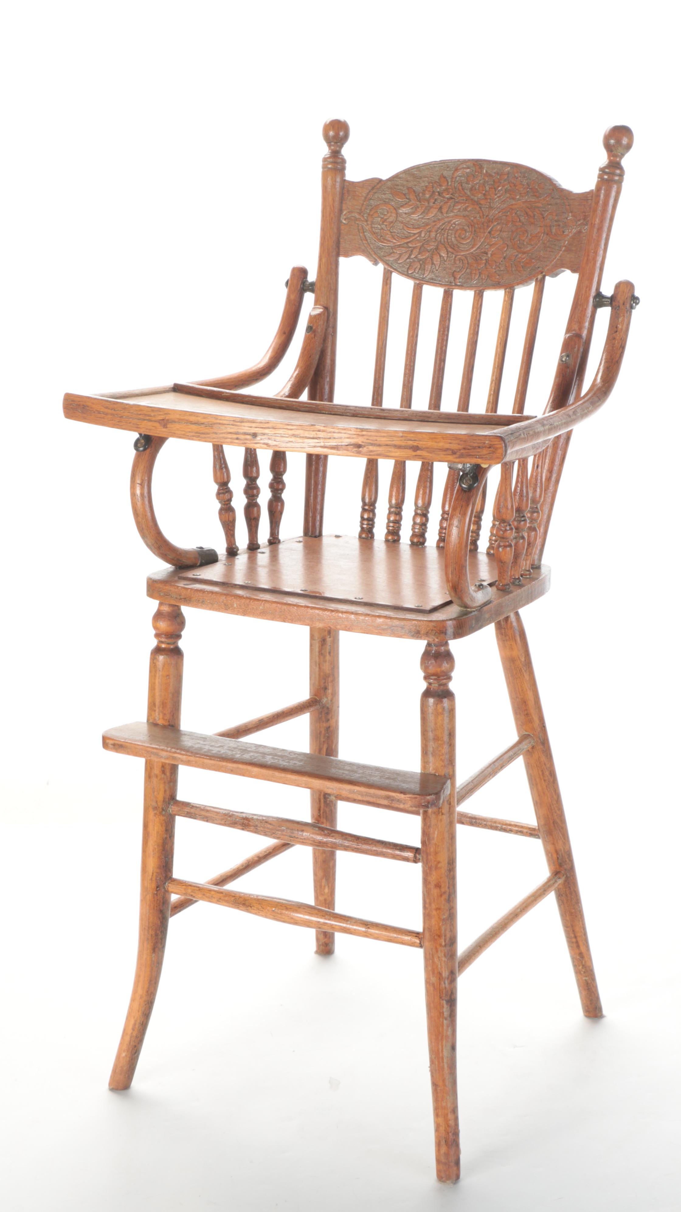 Hand Made Porcelain Doll with Pressed Back Spindle High Chair