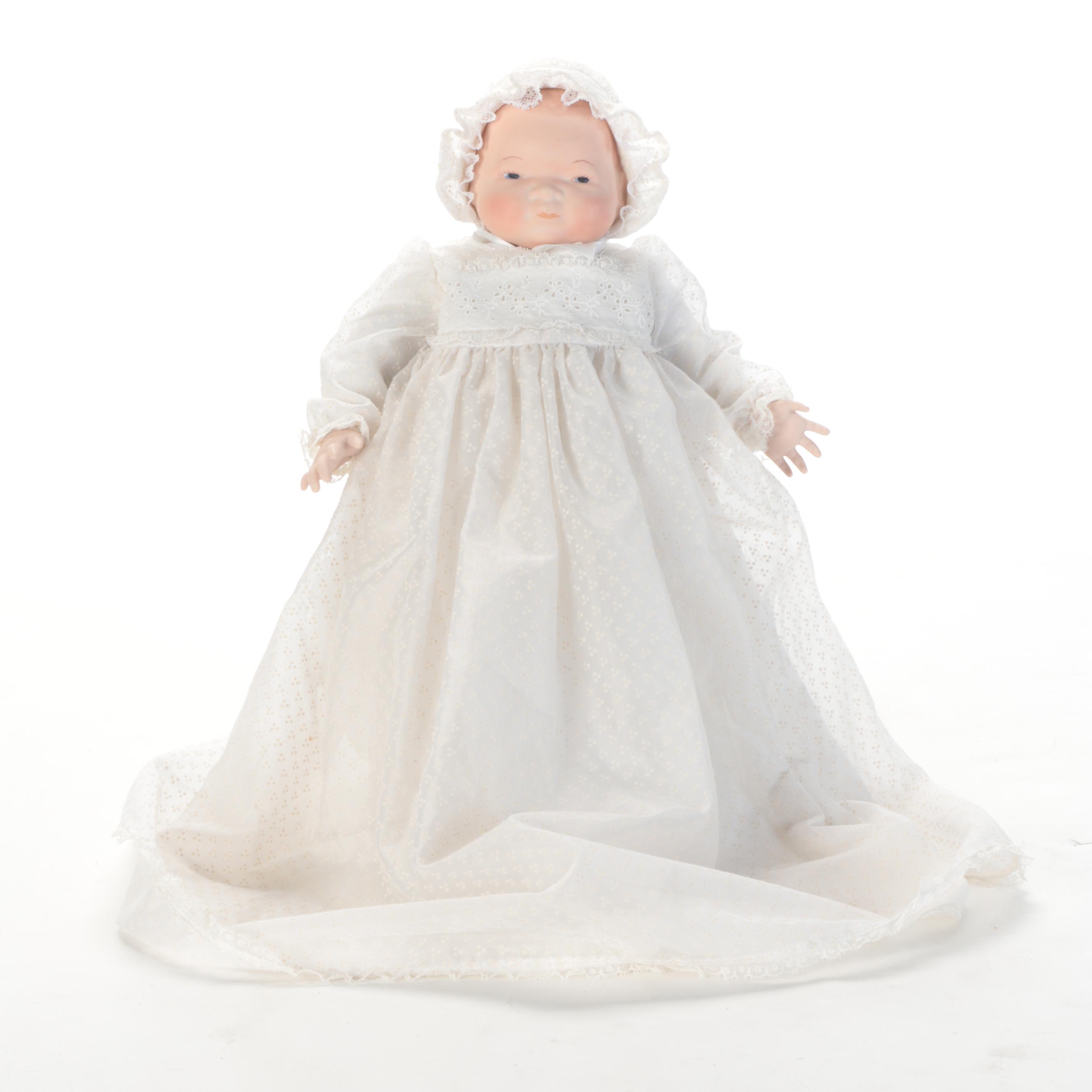 Hand Made Porcelain Doll with Pressed Back Spindle High Chair