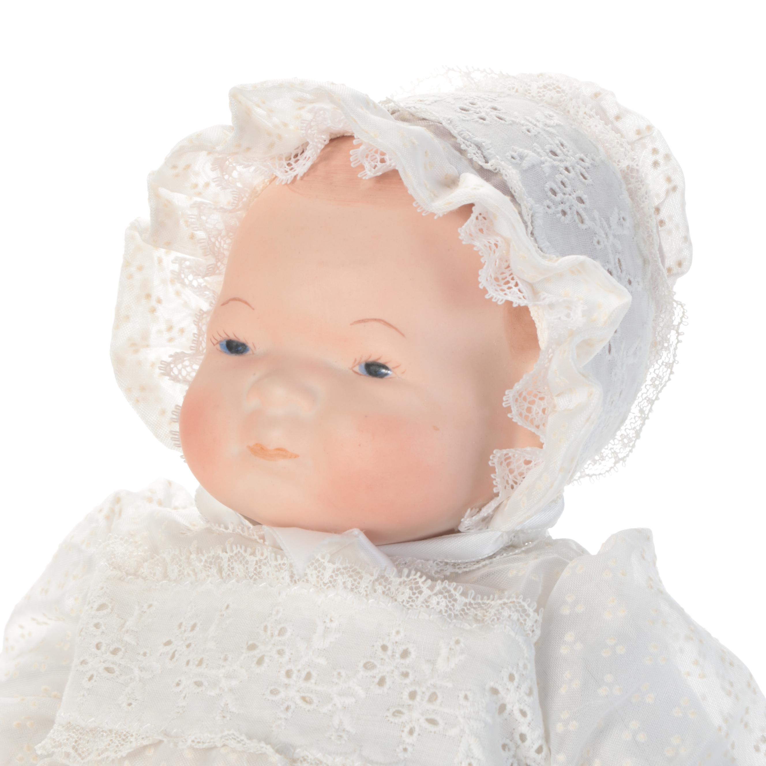 Hand Made Porcelain Doll with Pressed Back Spindle High Chair