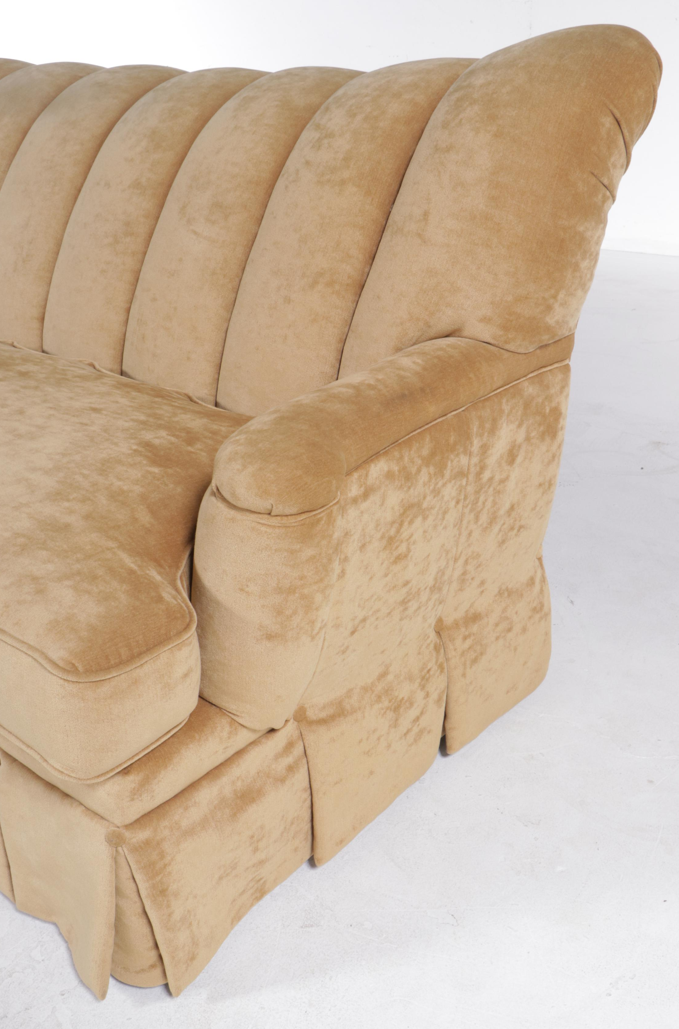 Custom-Upholstered Channel-Back Sofa with Button-Tufted Skirt