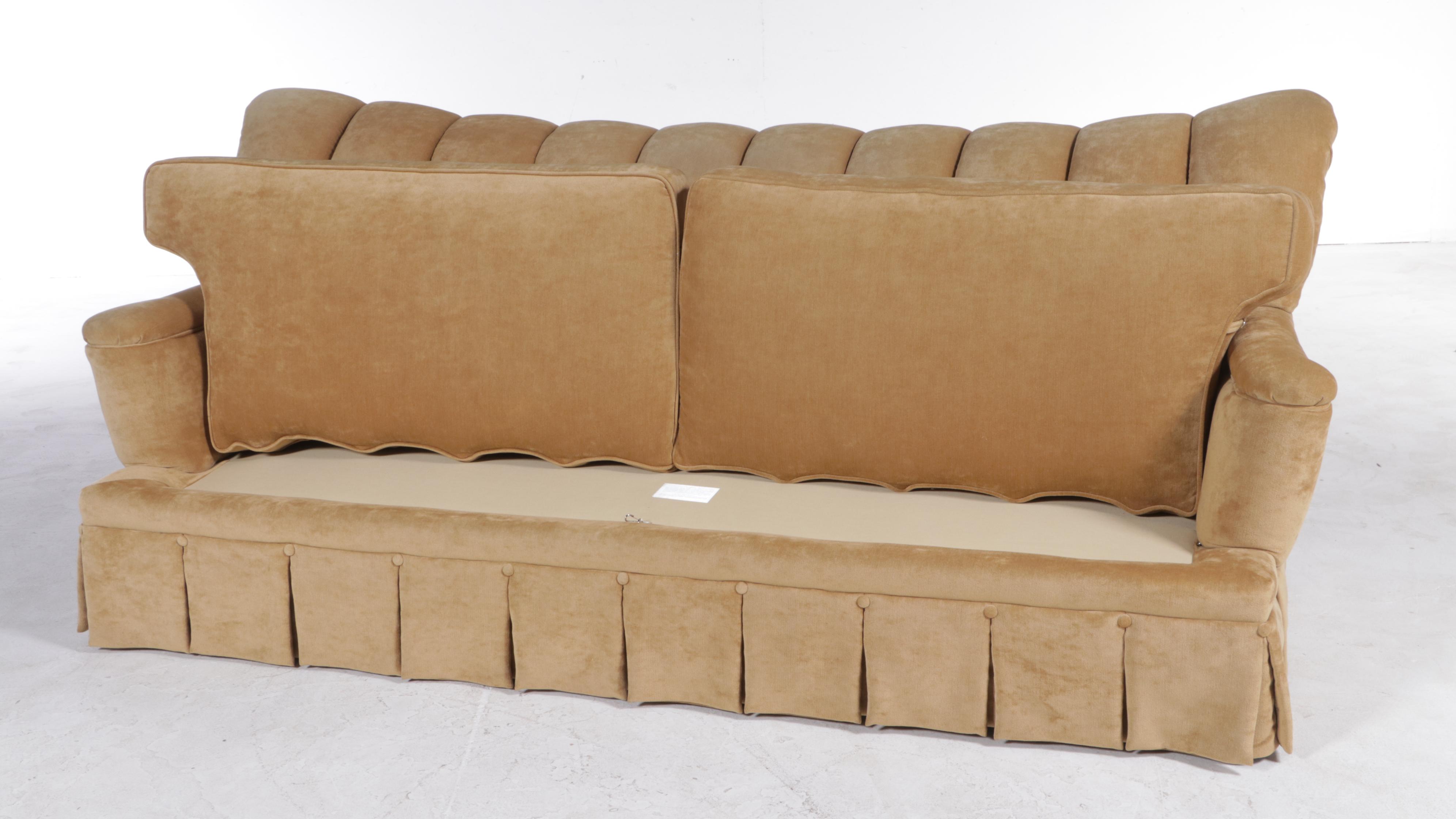 Custom-Upholstered Channel-Back Sofa with Button-Tufted Skirt