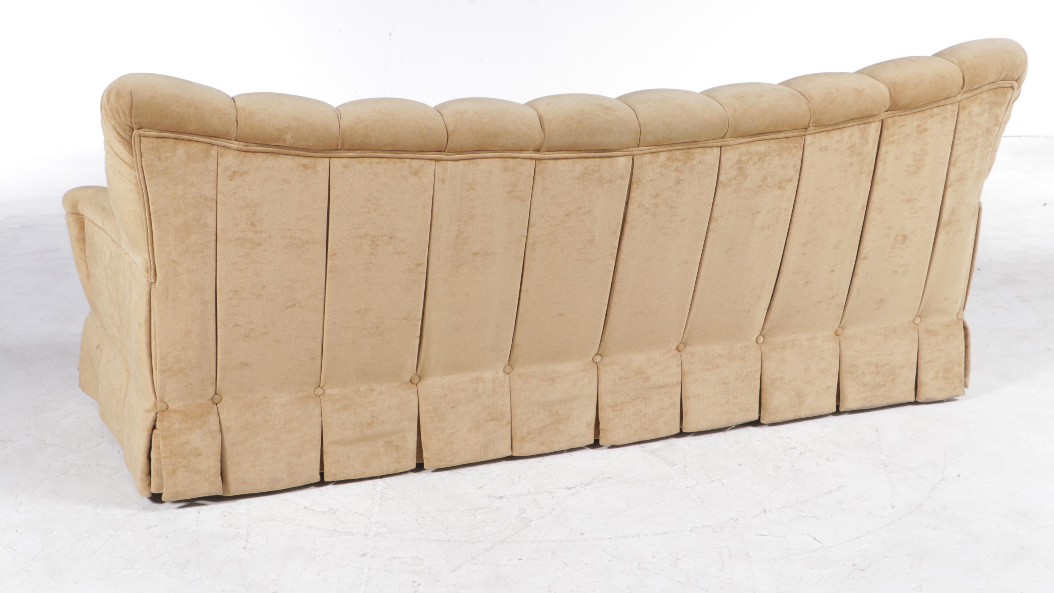 Custom-Upholstered Channel-Back Sofa with Button-Tufted Skirt