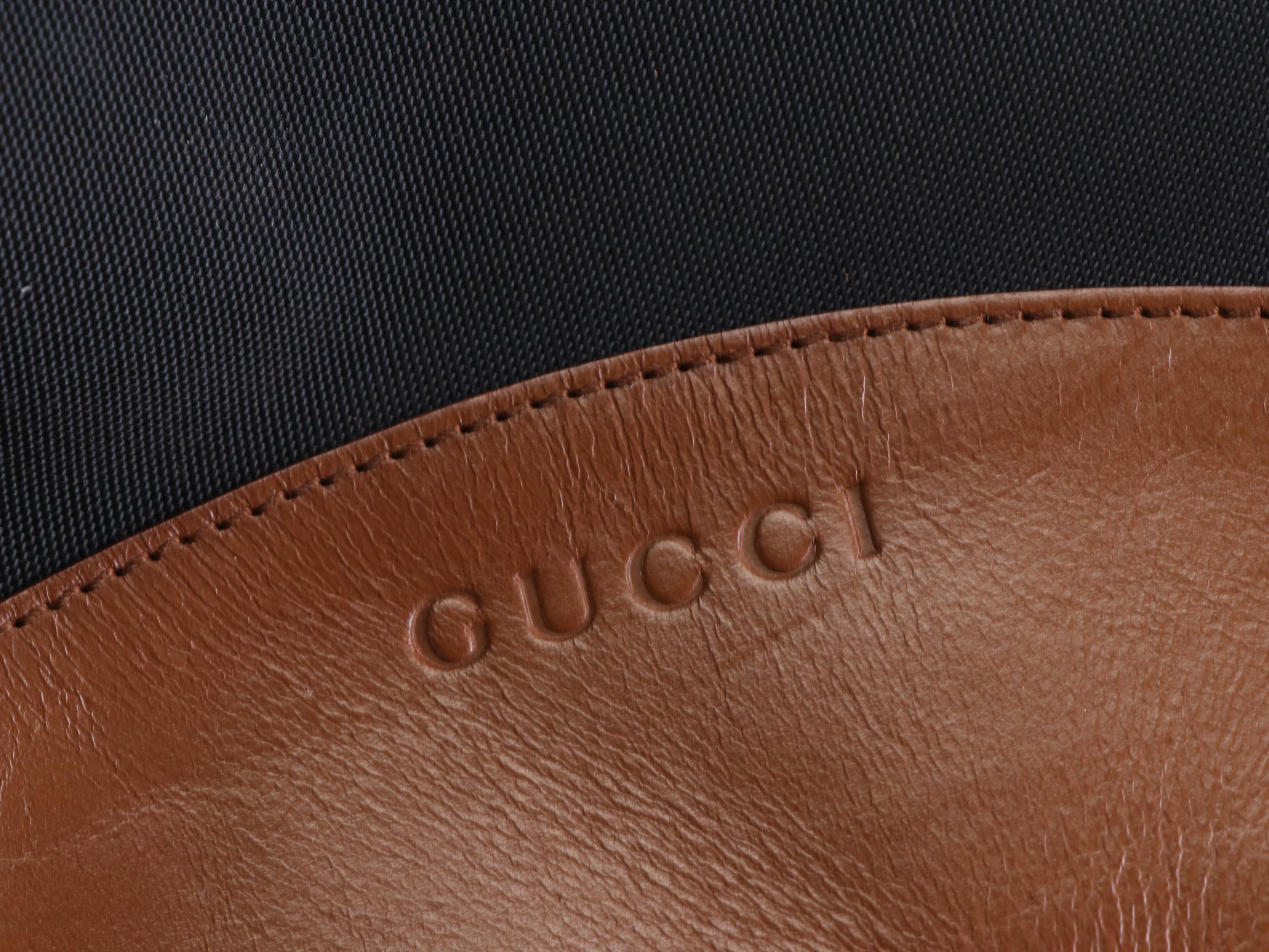 Gucci Document Case Bag in Black Nylon and Brown Leather Trim