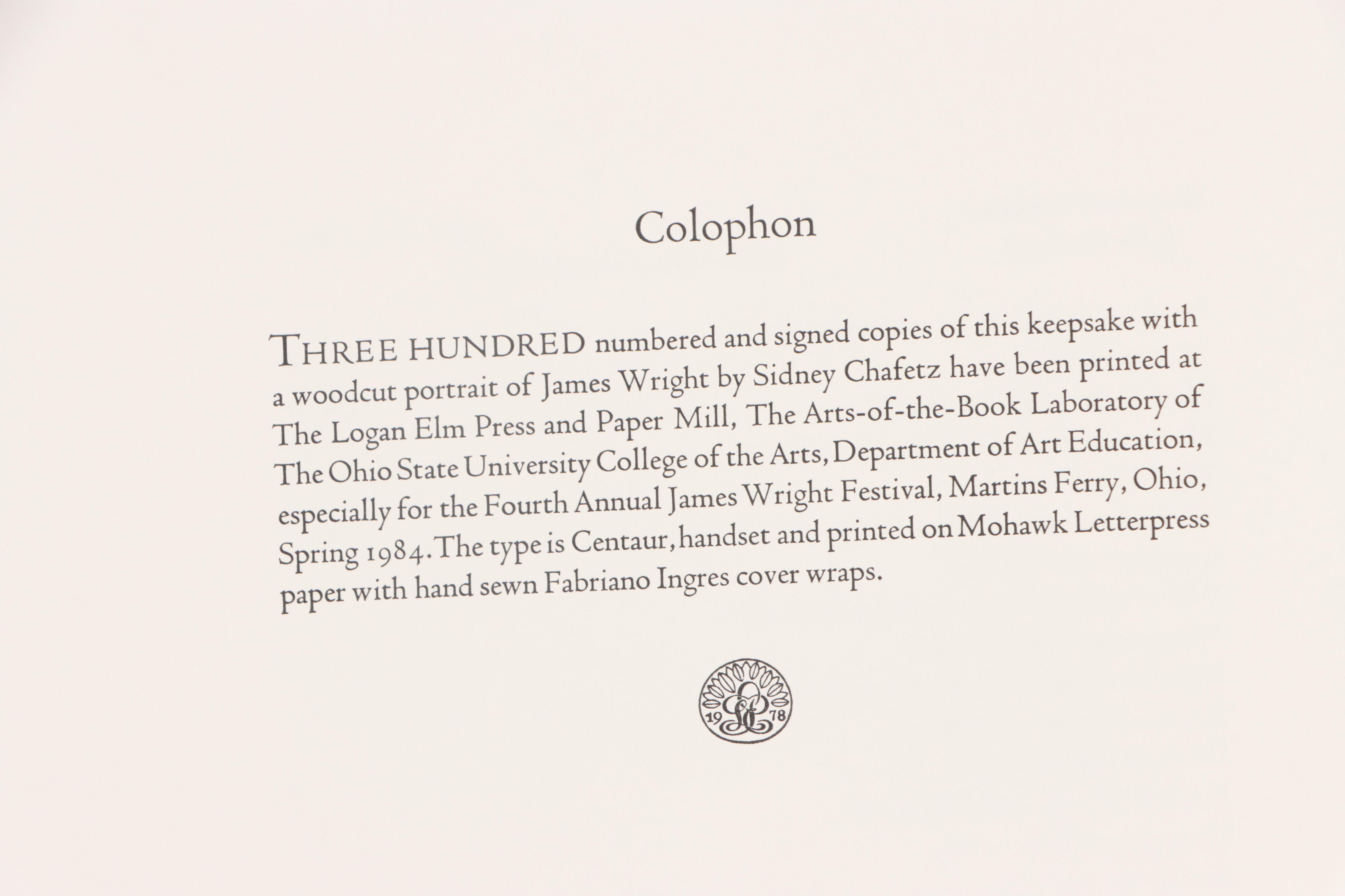 Sidney Chafetz Woodcut Portrait For James Wright Festival Pamphlet, 1984