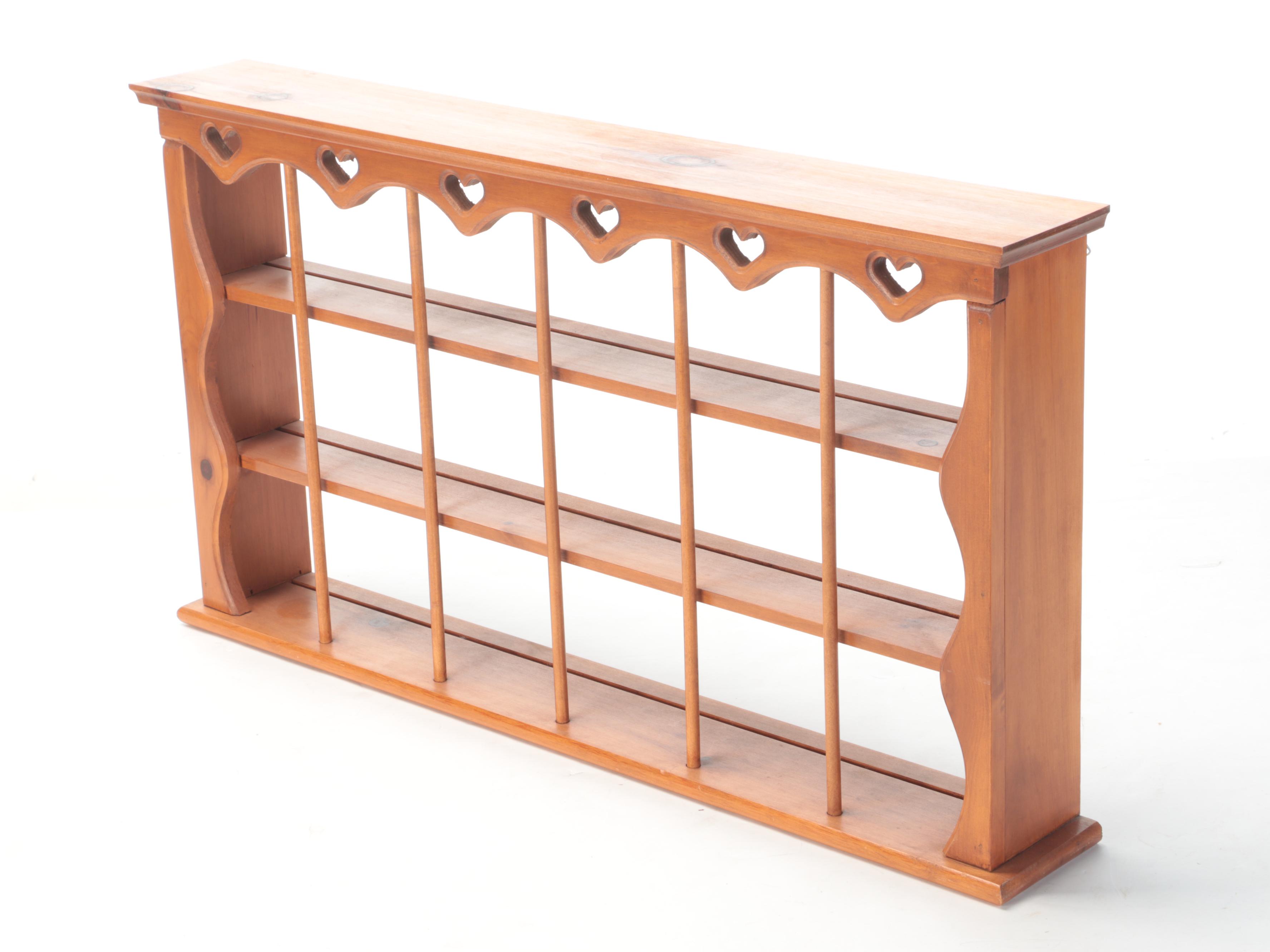 Wooden Heart Themed Wall Hanging Plate Rack and Peg Rack