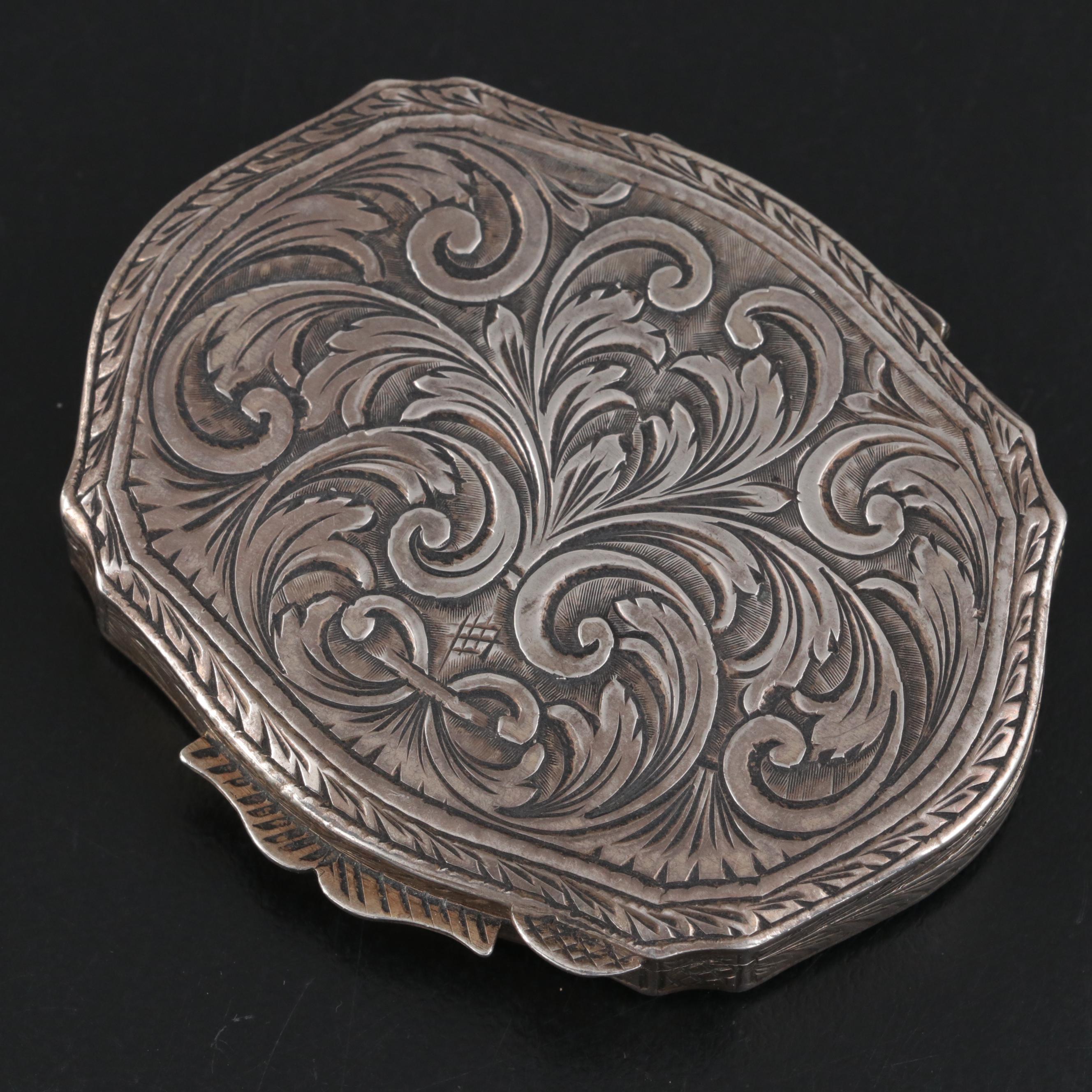 Italian Baroque Style 800 Silver and Lapis Lazuli Makeup Compact, Mid-20th C.