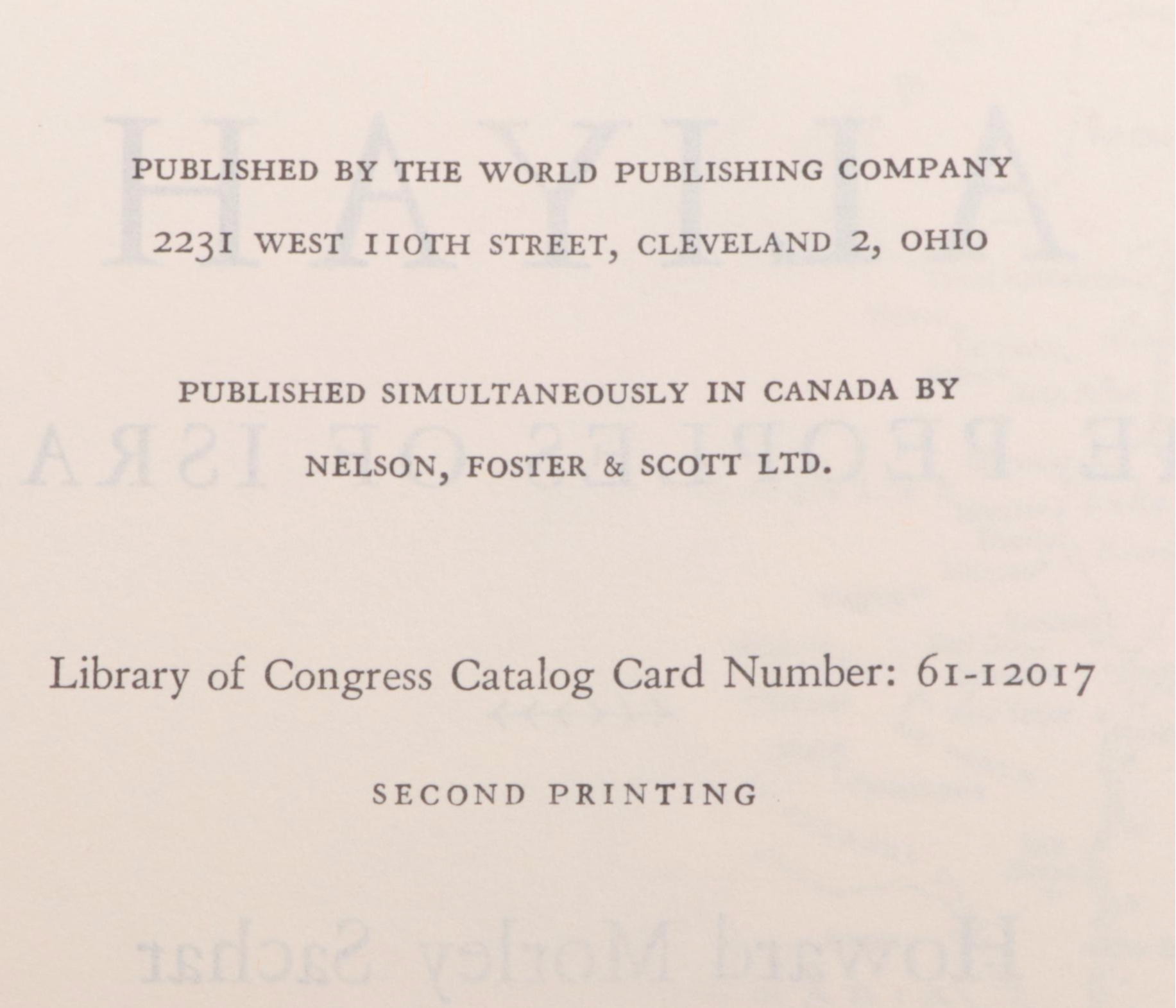 Signed First Edition  "Aliyah: The Peoples of Israel" by Howard Morley Sachar
