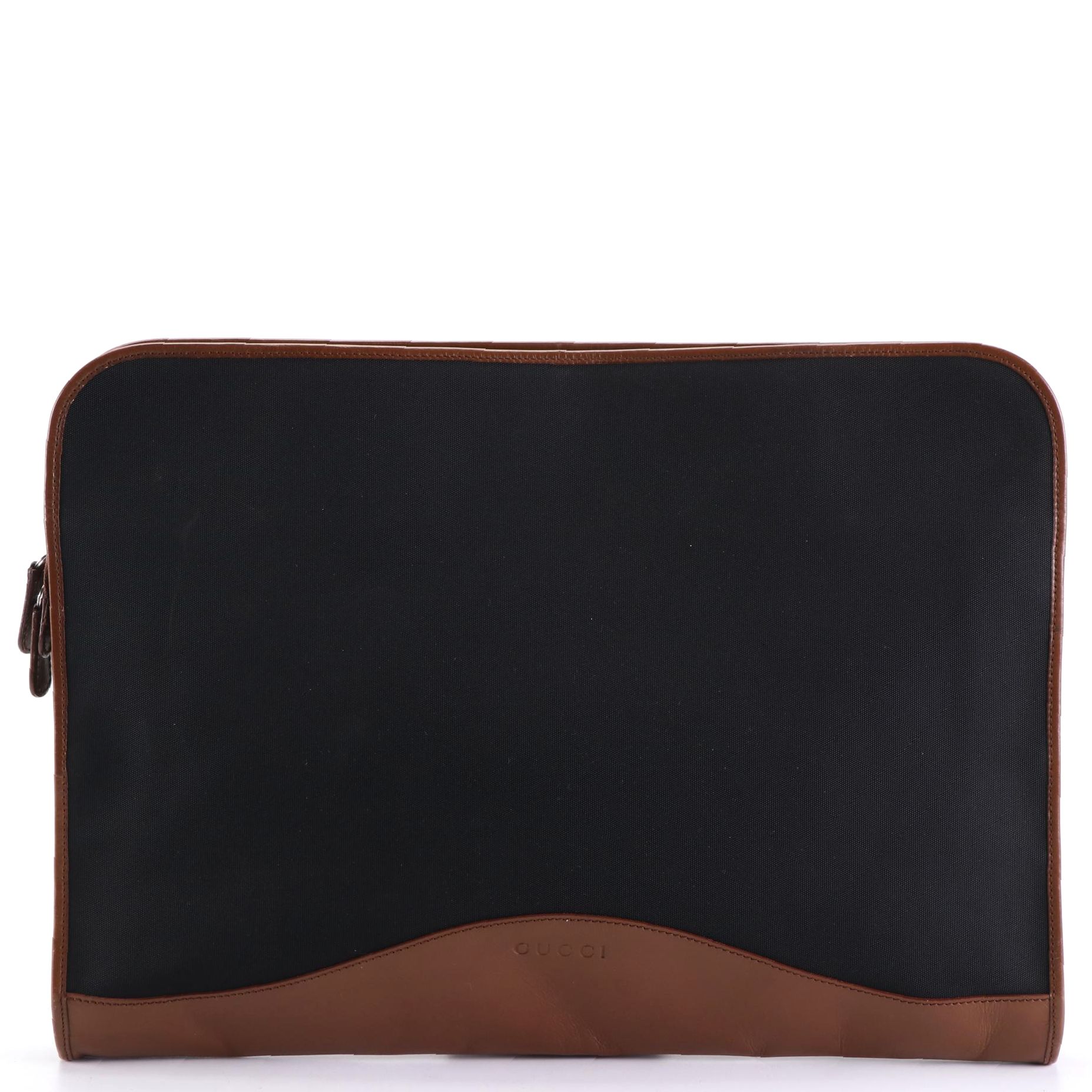 Gucci Document Case Bag in Black Nylon and Brown Leather Trim