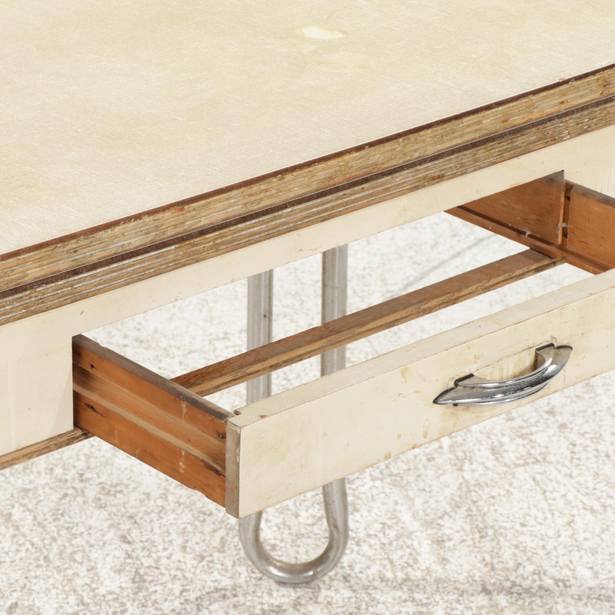 Mid Century Modern Tubular Metal and Laminate Top Extension Dining Table