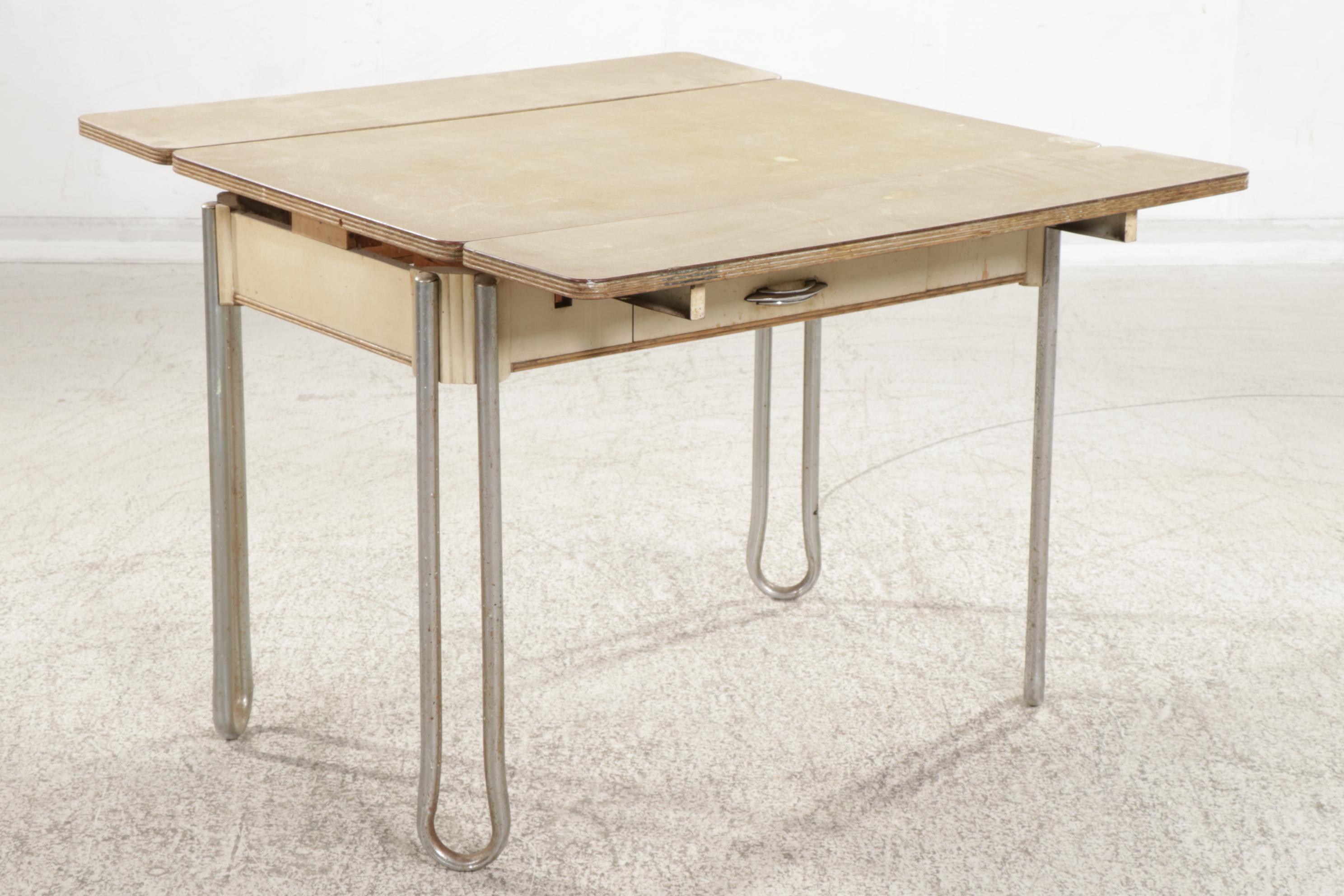 Mid Century Modern Tubular Metal and Laminate Top Extension Dining Table