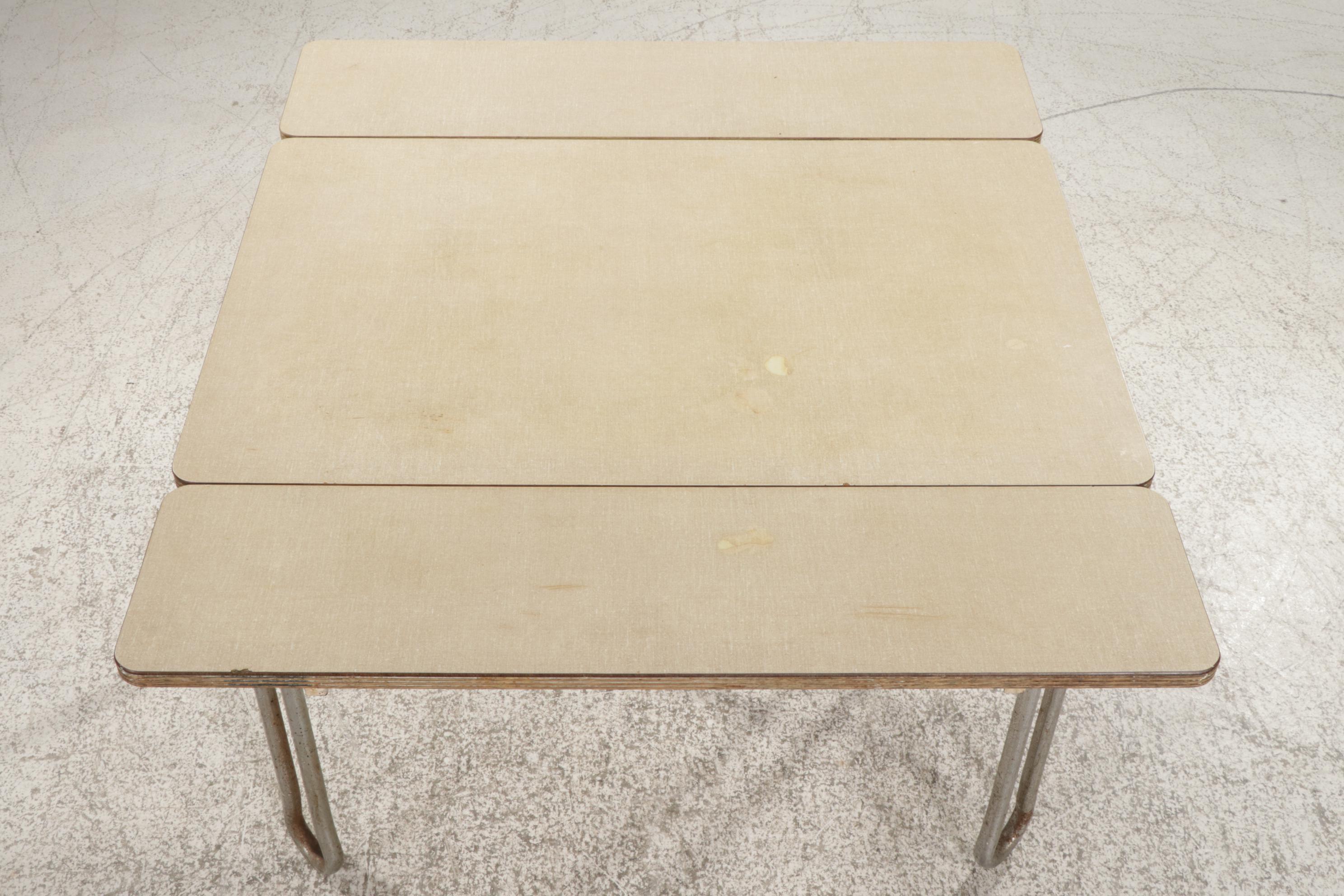 Mid Century Modern Tubular Metal and Laminate Top Extension Dining Table