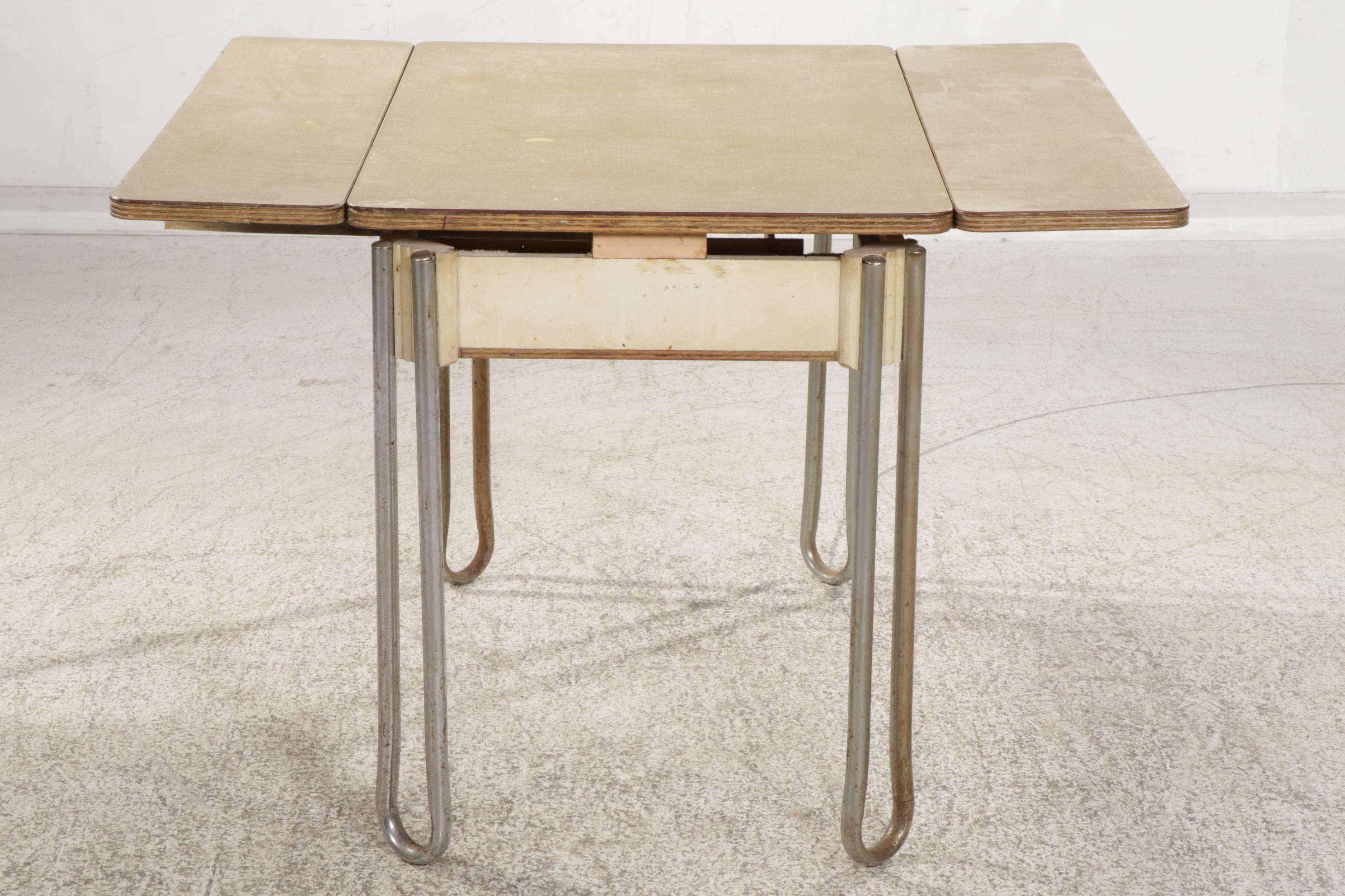 Mid Century Modern Tubular Metal and Laminate Top Extension Dining Table