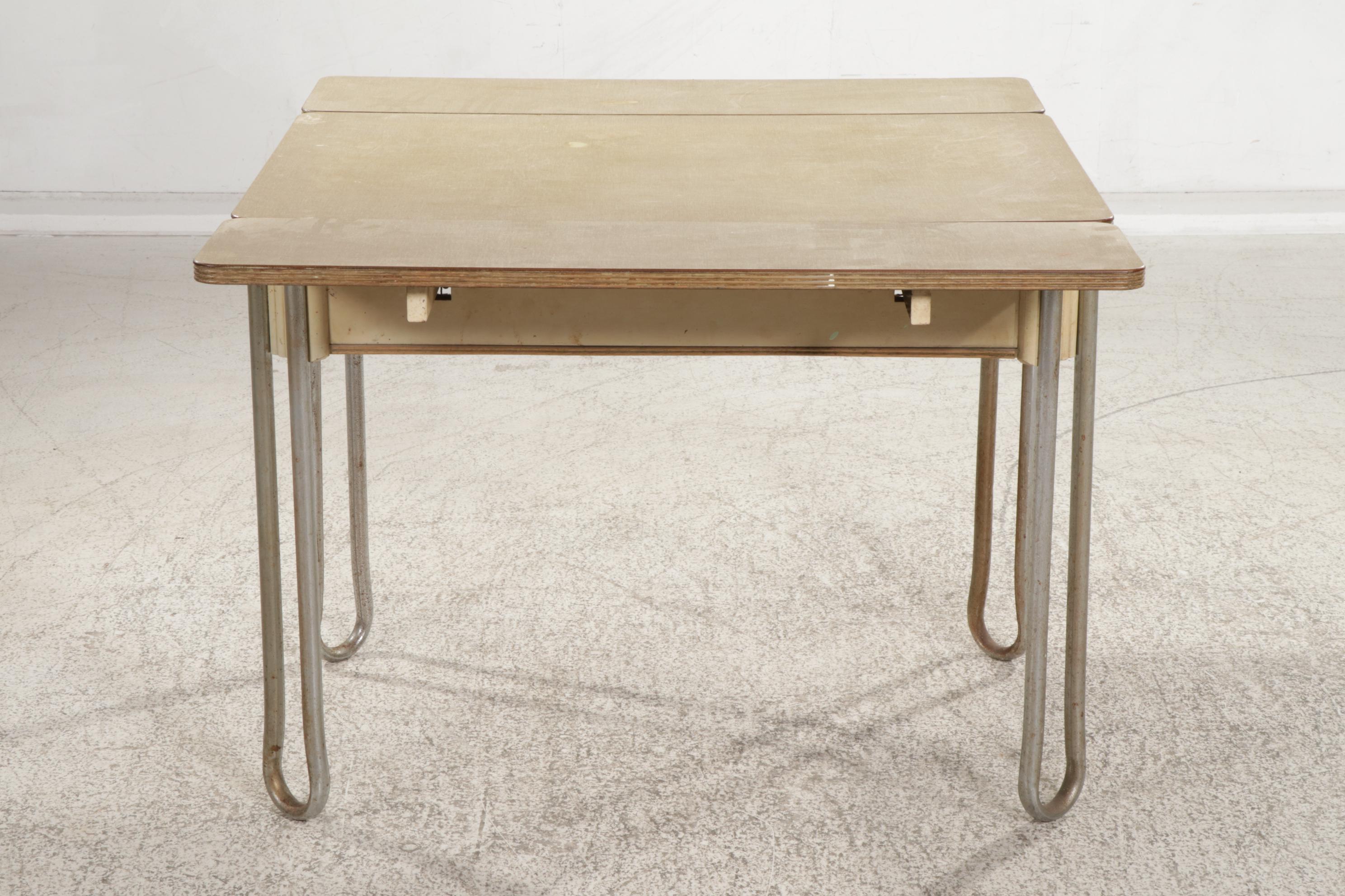 Mid Century Modern Tubular Metal and Laminate Top Extension Dining Table