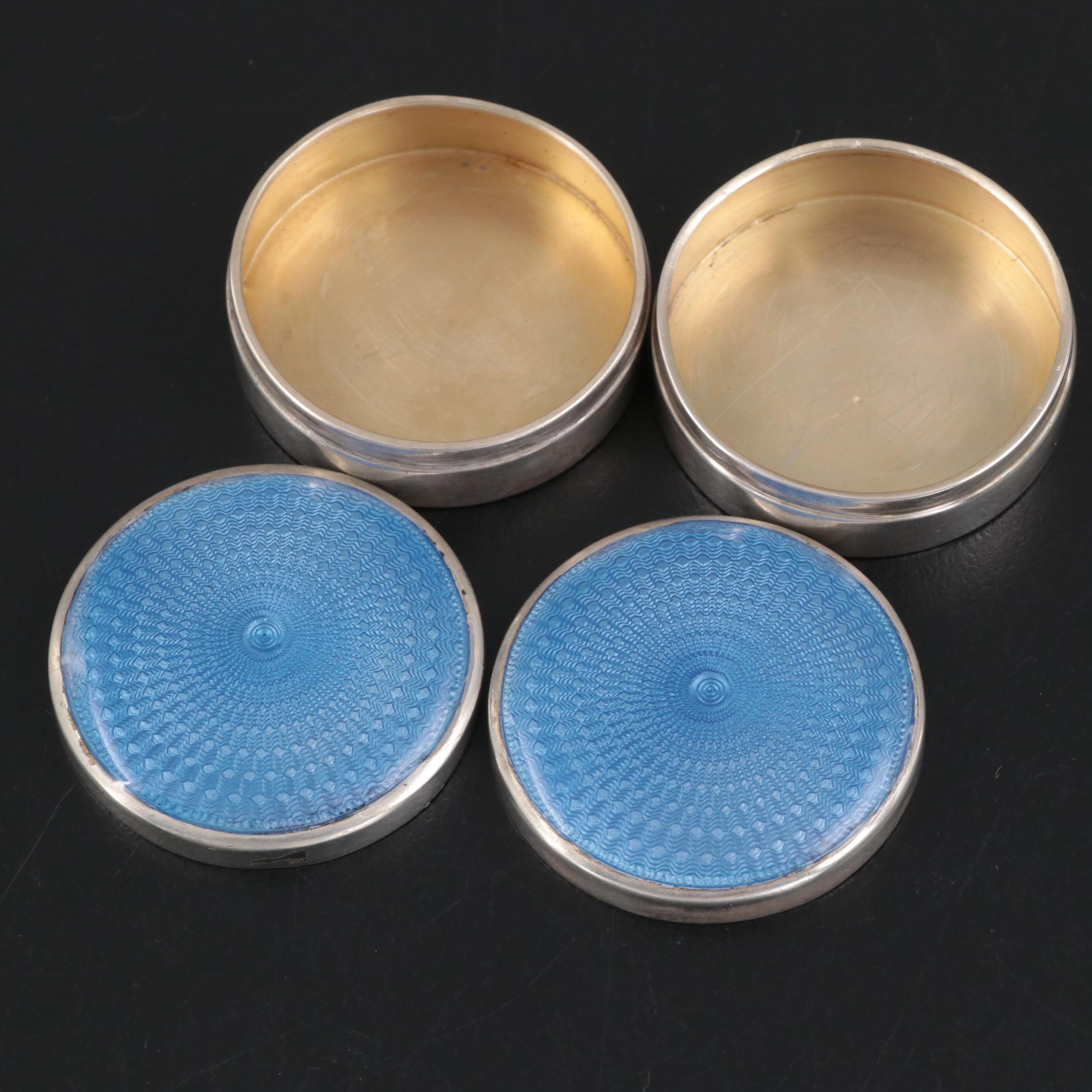 Mappin & Webb English Guilloche Enamel and Sterling Patch Boxes, 1931