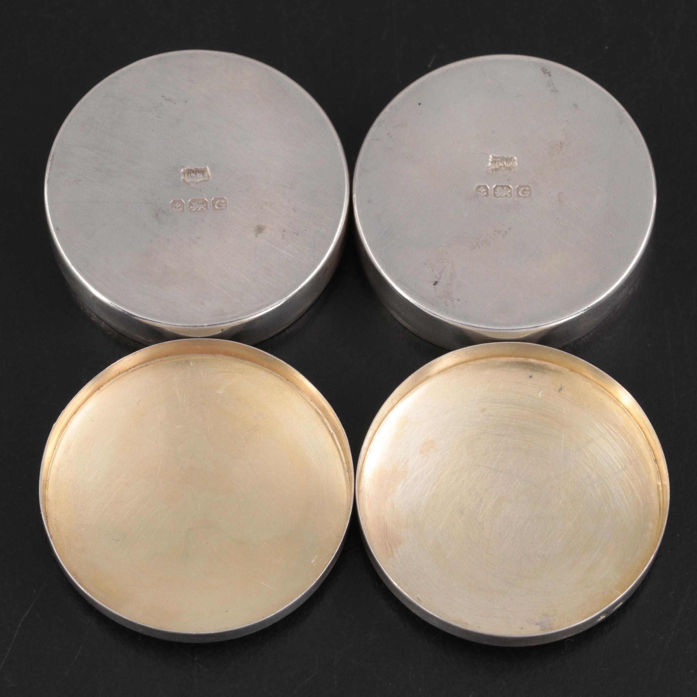 Mappin & Webb English Guilloche Enamel and Sterling Patch Boxes, 1931