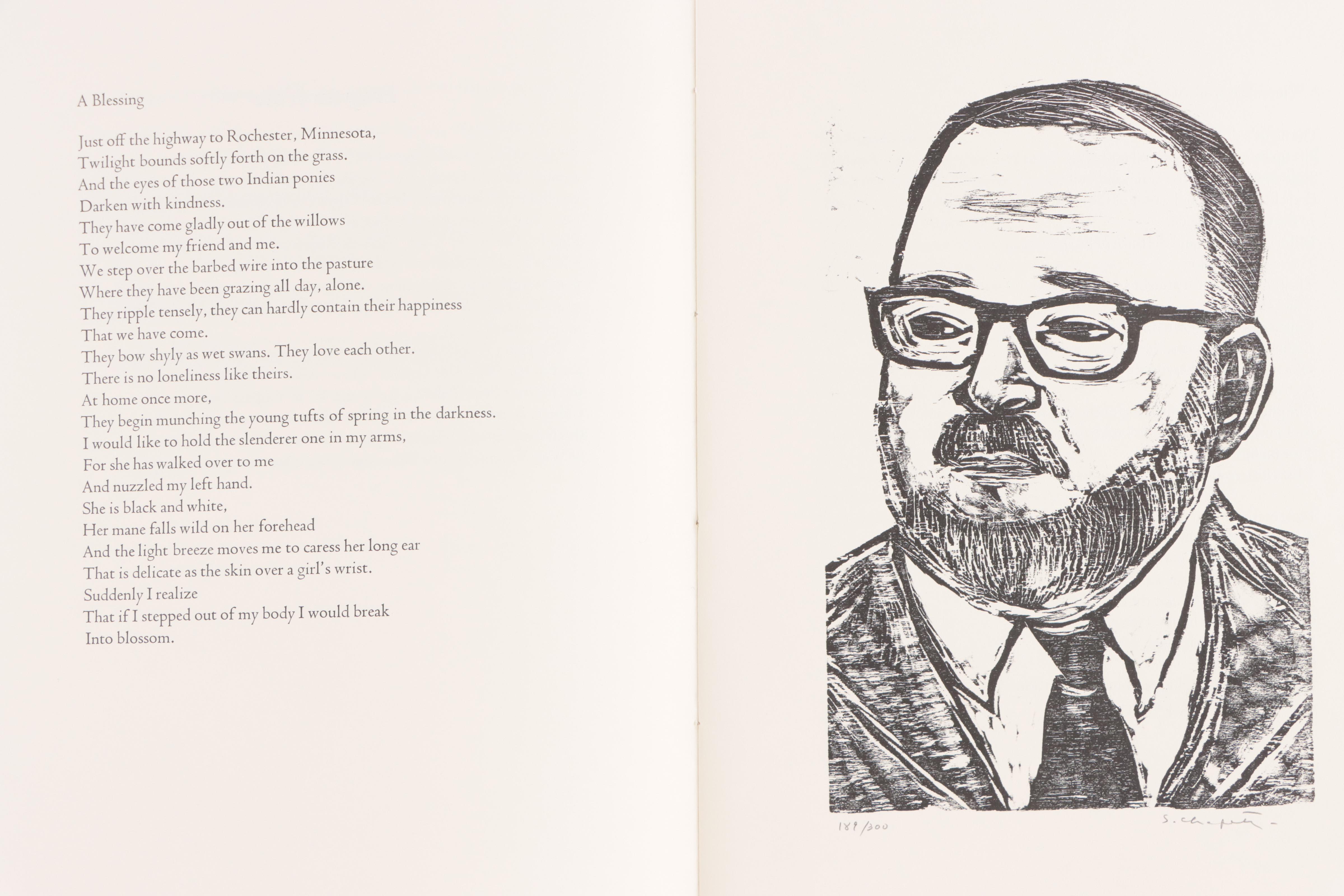 Sidney Chafetz Woodcut Portrait For James Wright Festival Pamphlet, 1984