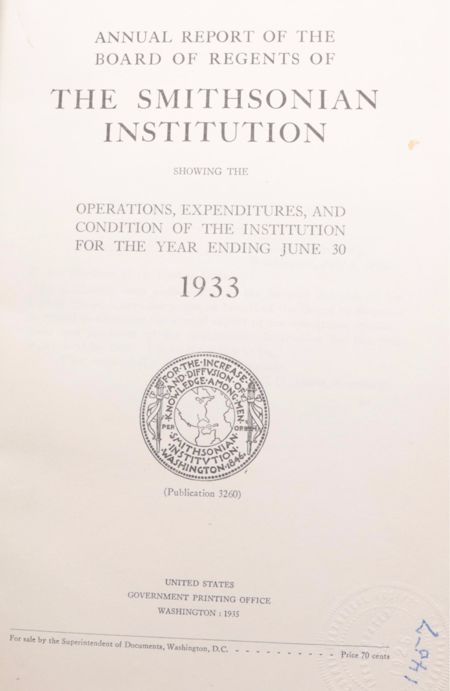 "Annual Report of the Board of Regents of The Smithsonian Institution," 1935