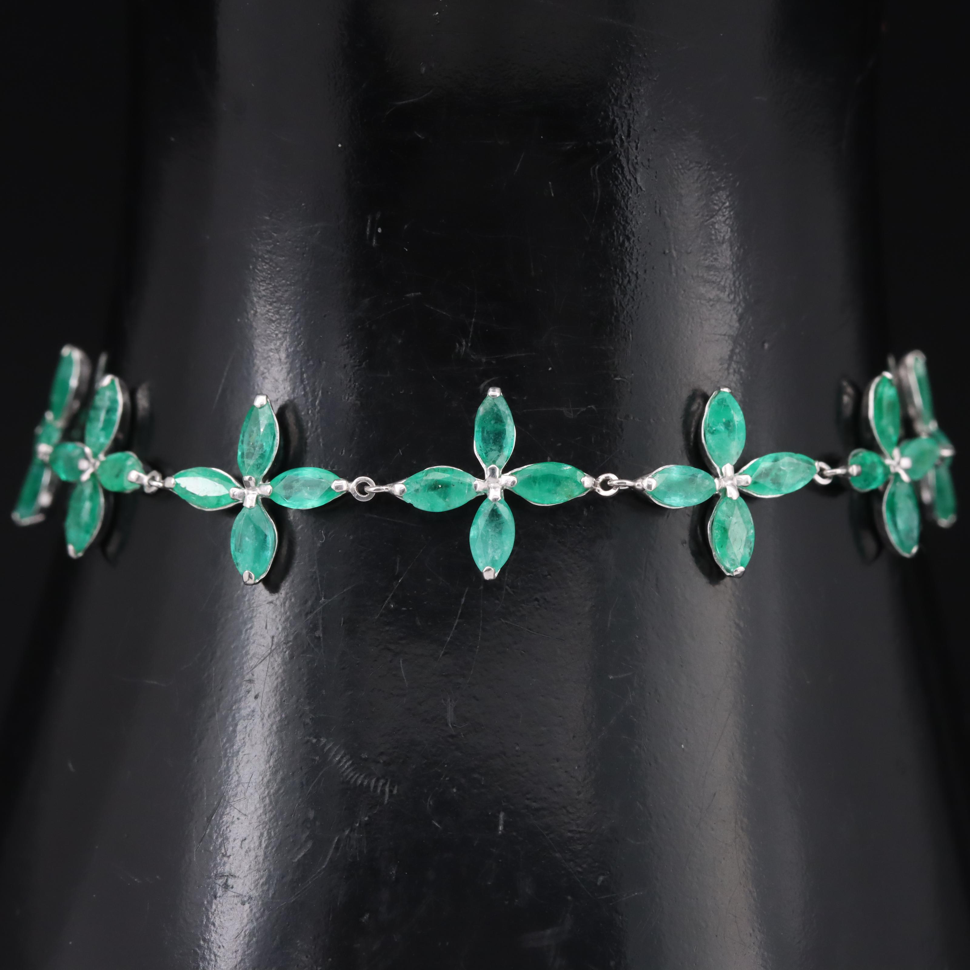 Platinum Emerald Floral Bracelet