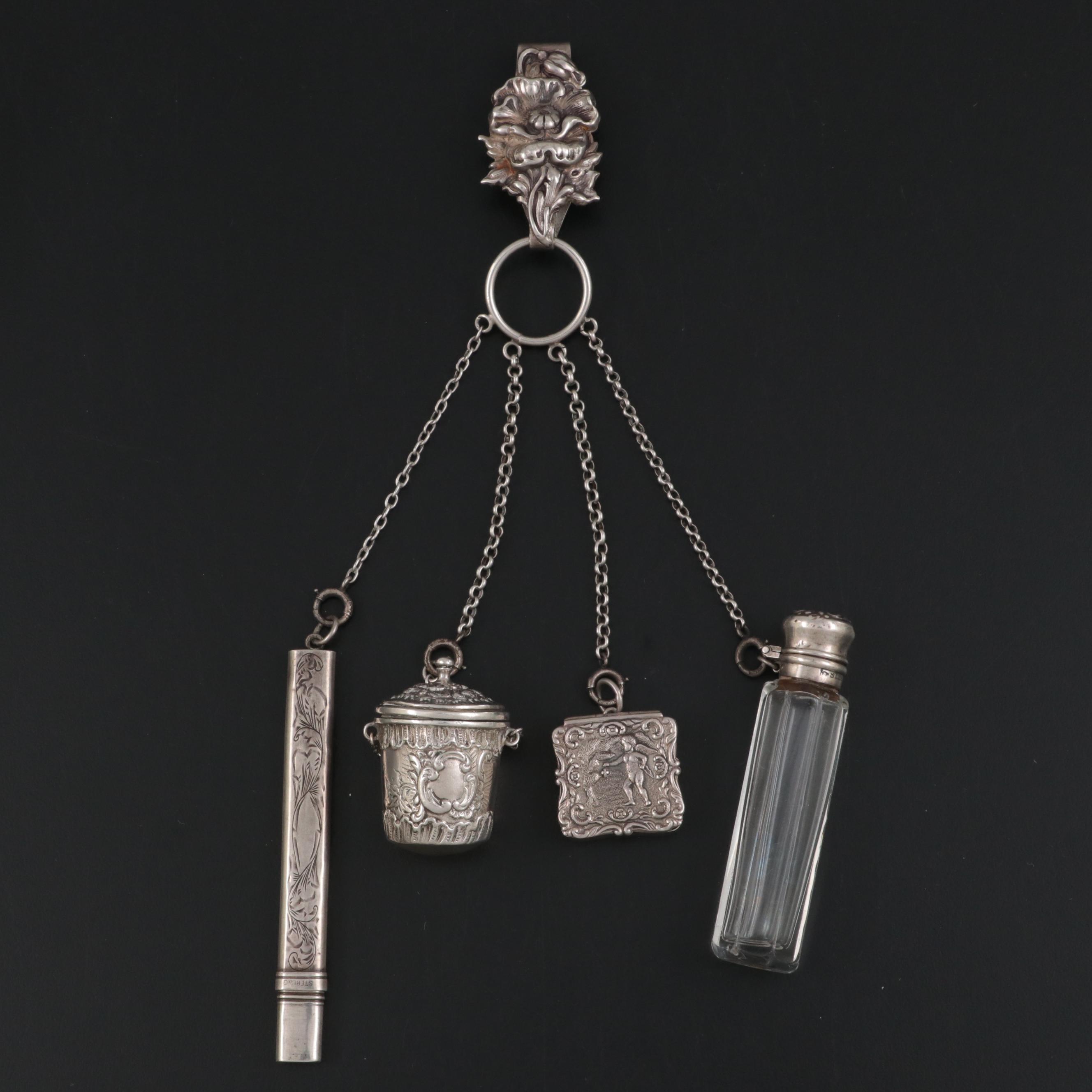 American Victorian Sterling Silver Four-Tool Chatelaine, Late 19th Century