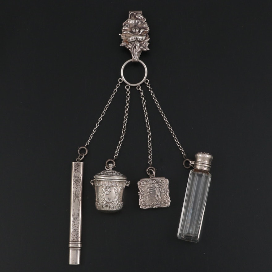 American Victorian Sterling Silver Four-Tool Chatelaine, Late 19th Century