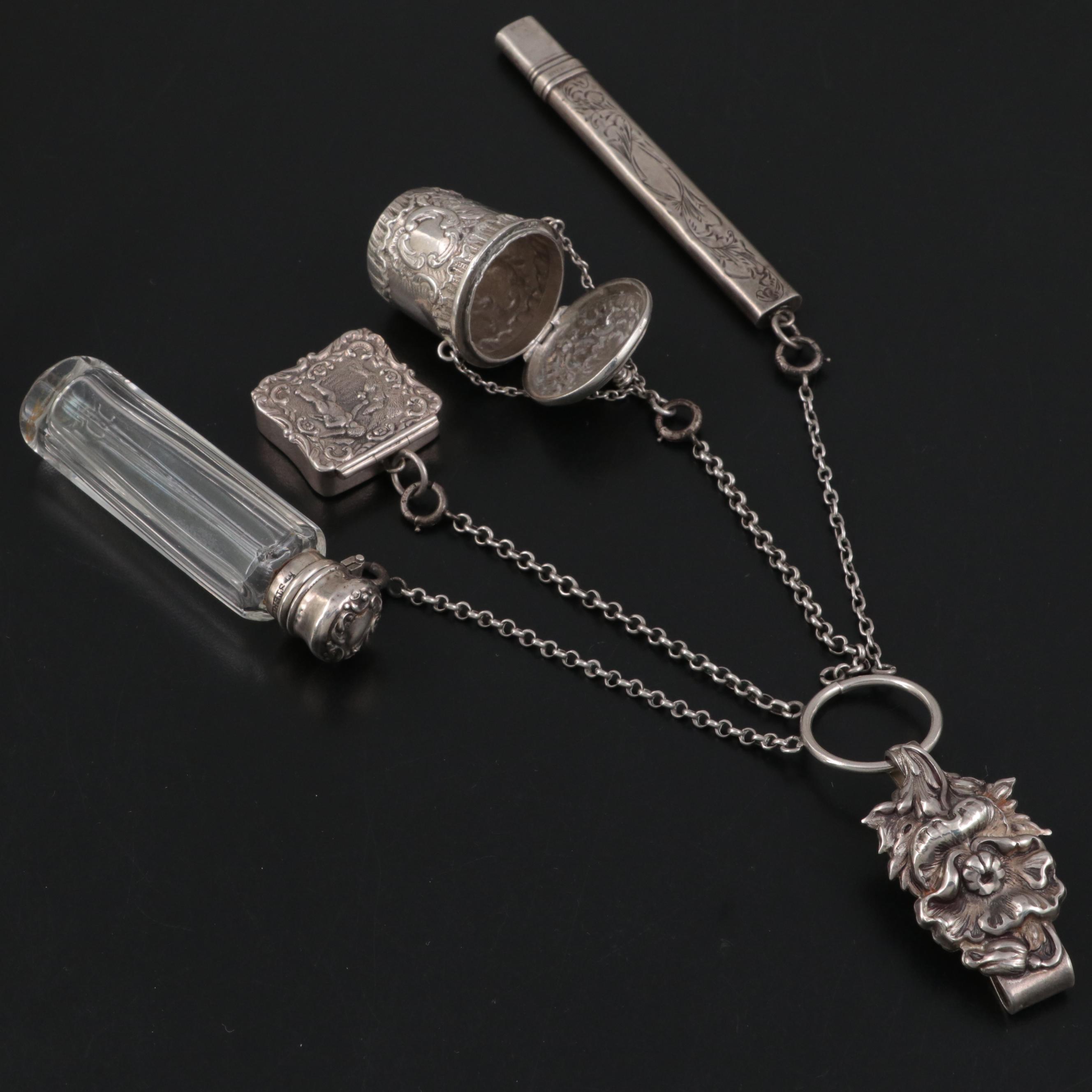 American Victorian Sterling Silver Four-Tool Chatelaine, Late 19th Century