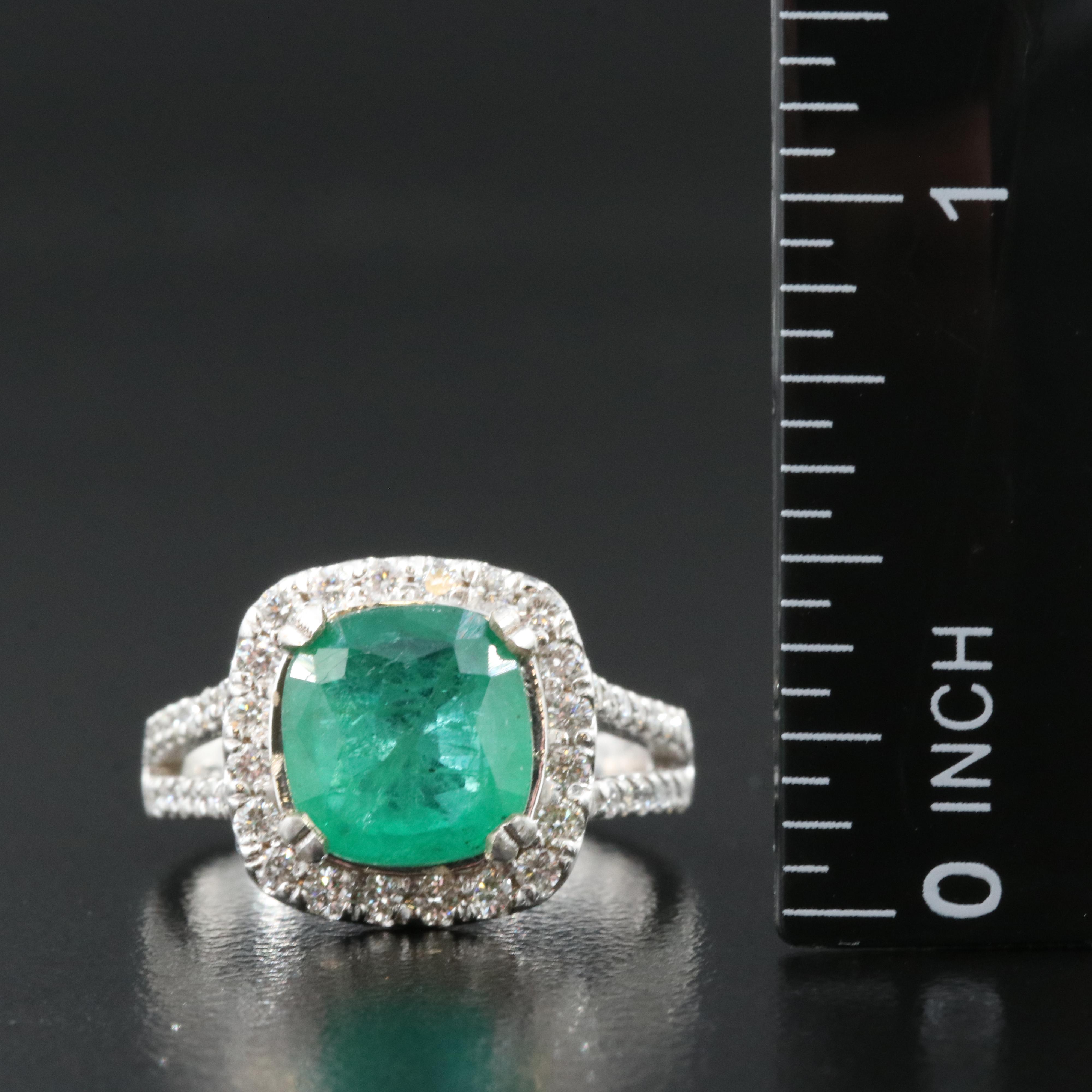 18K 2.93 CT Emerald and Diamond Halo Ring