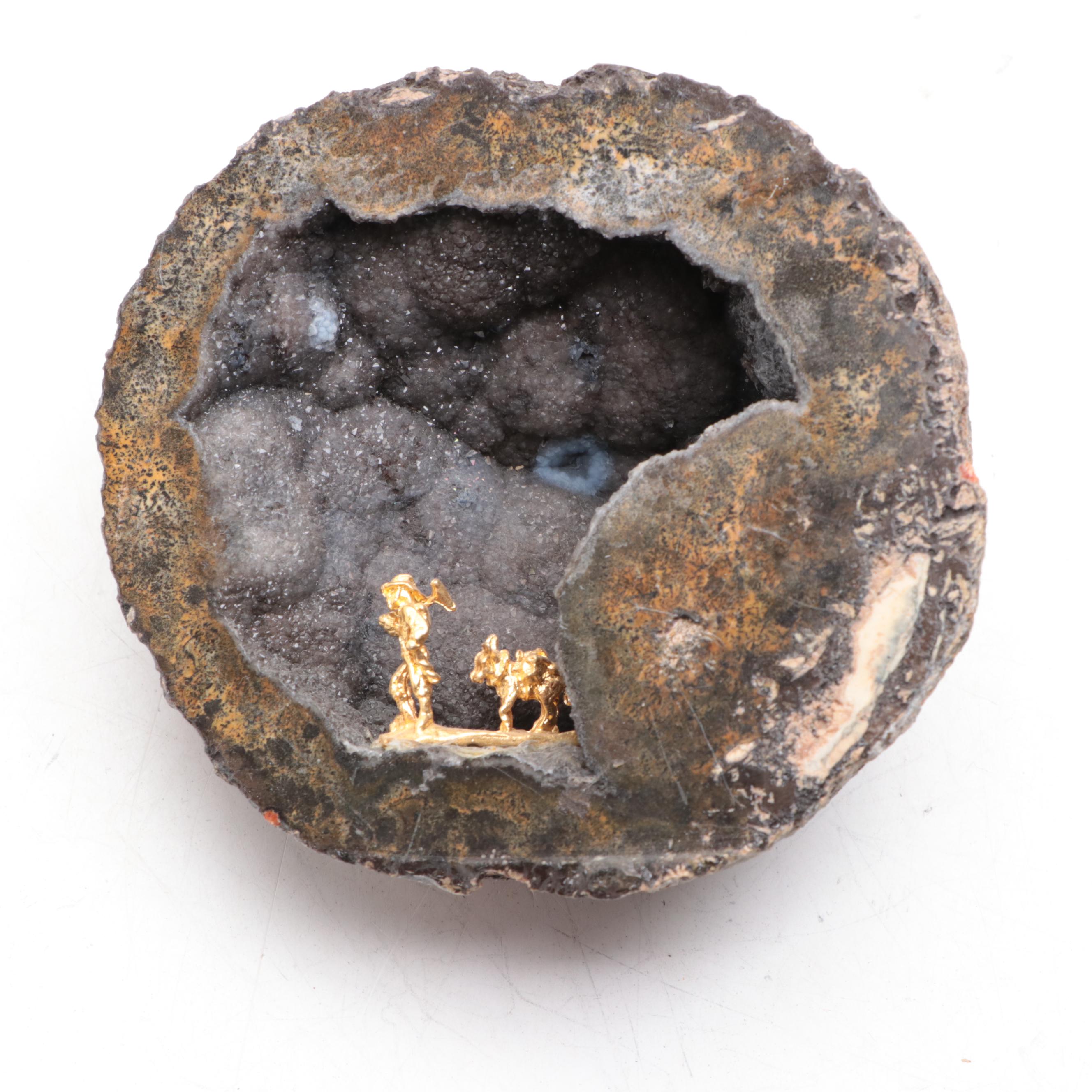 Petrified Wood Specimen With Geodes and Ammonite