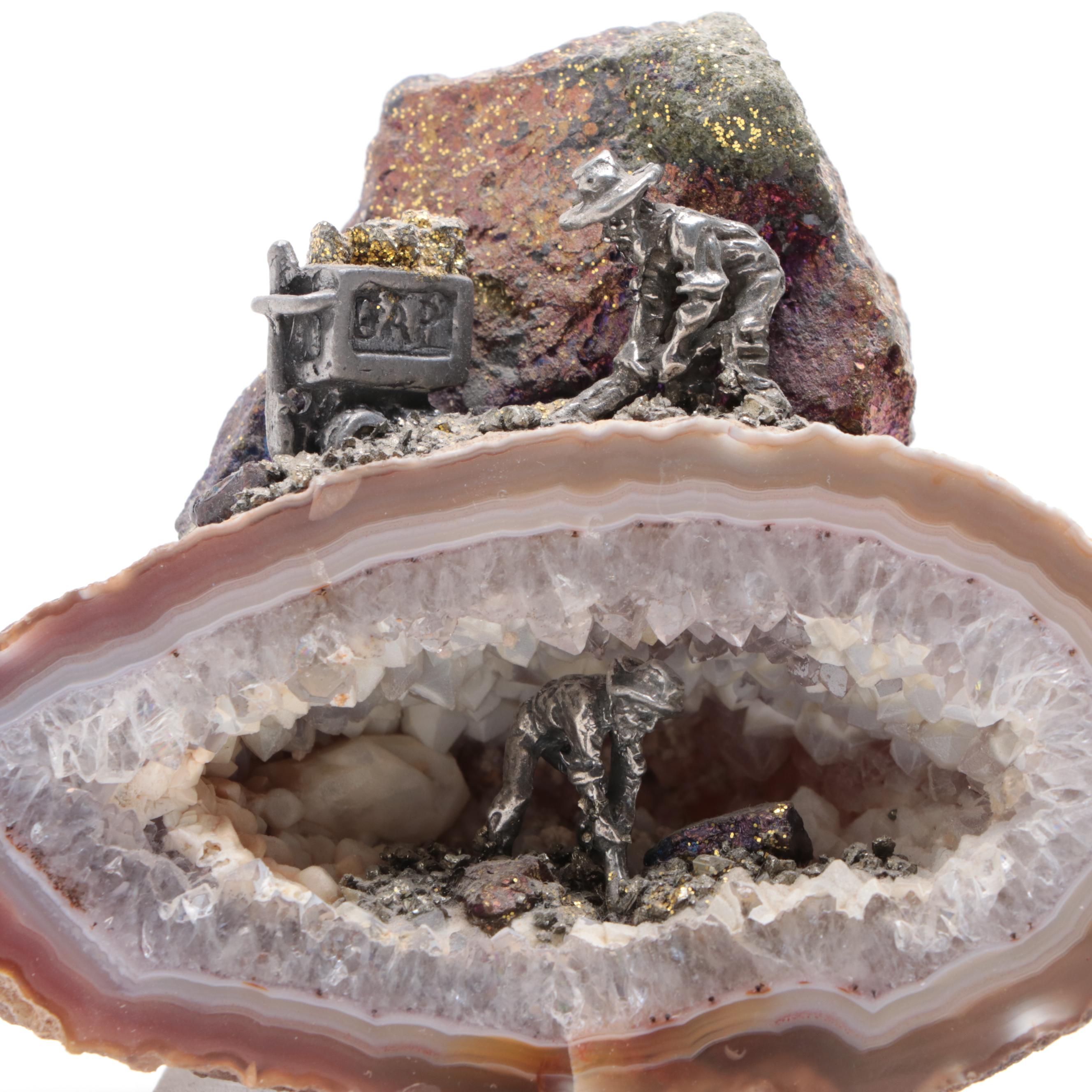 Petrified Wood Specimen With Geodes and Ammonite