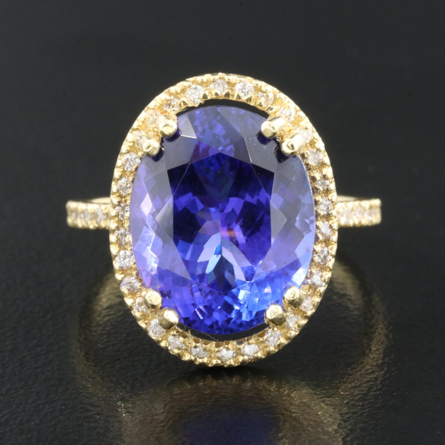 18K 8.52 CT Tanzanite and Diamond Halo Ring