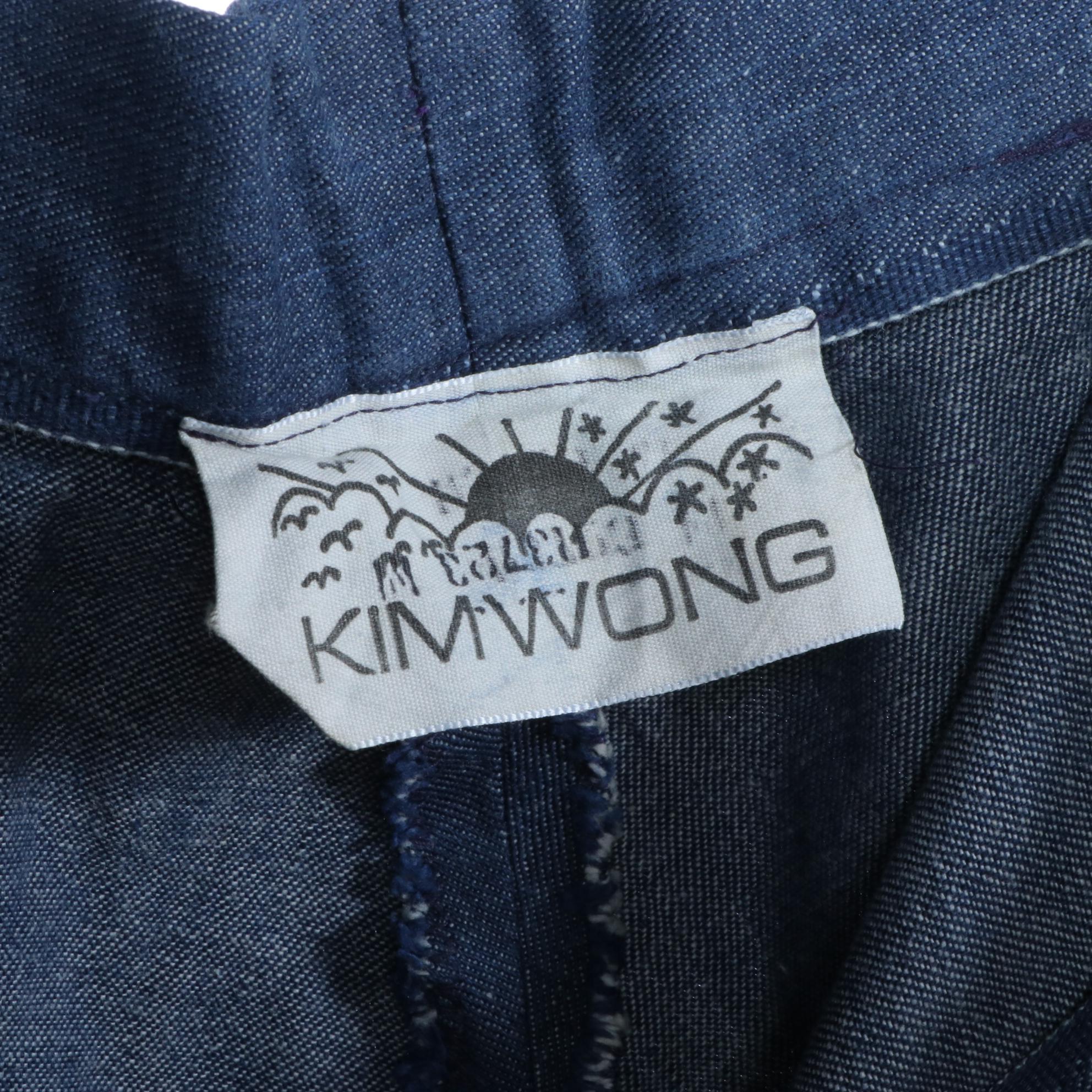 Kim Wong High Waist Bell Bottom Pants with 1970s Style Embroidered Appliqués